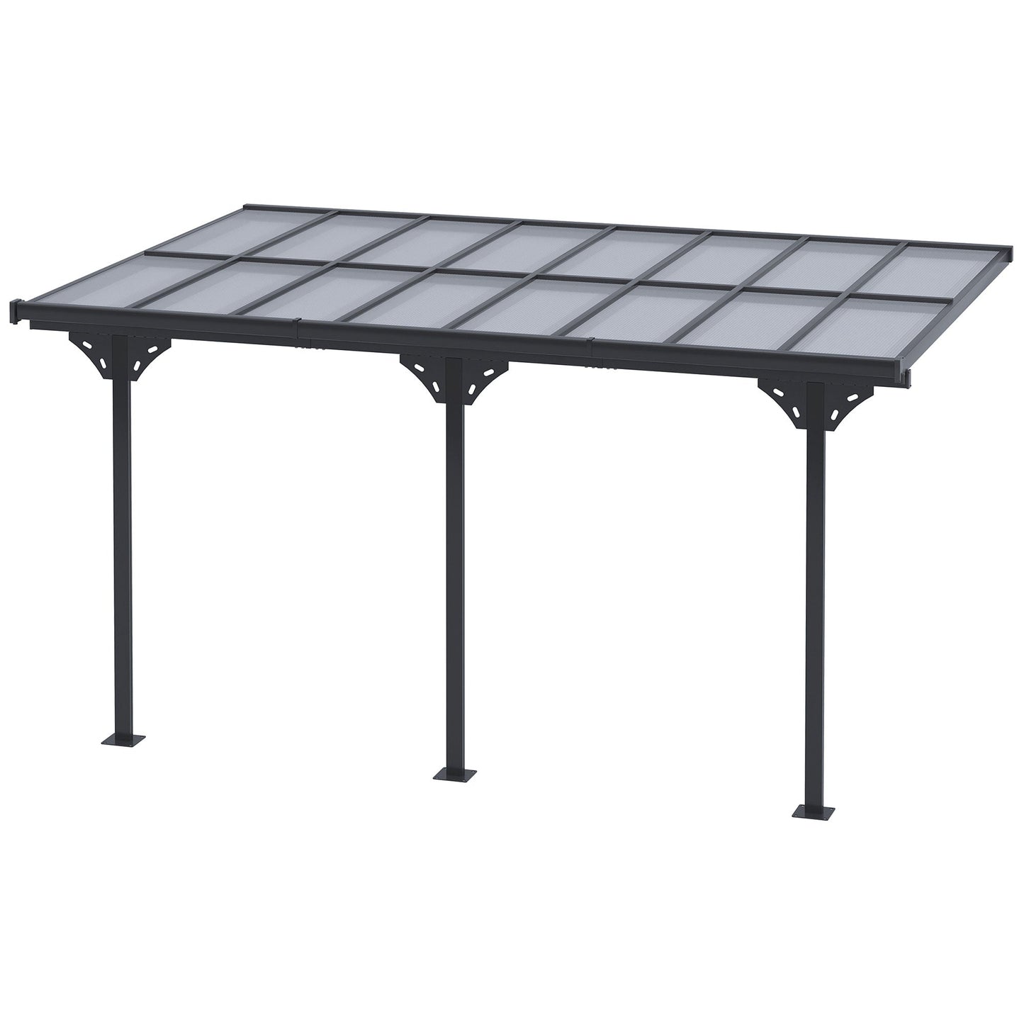 14' x 10' Outdoor Lean to Hardtop Pergola with Polycarbonate Roof, Wall Mounted Gazebo with Adjustable Height, Aluminum Frame, and UV Protection, Grey