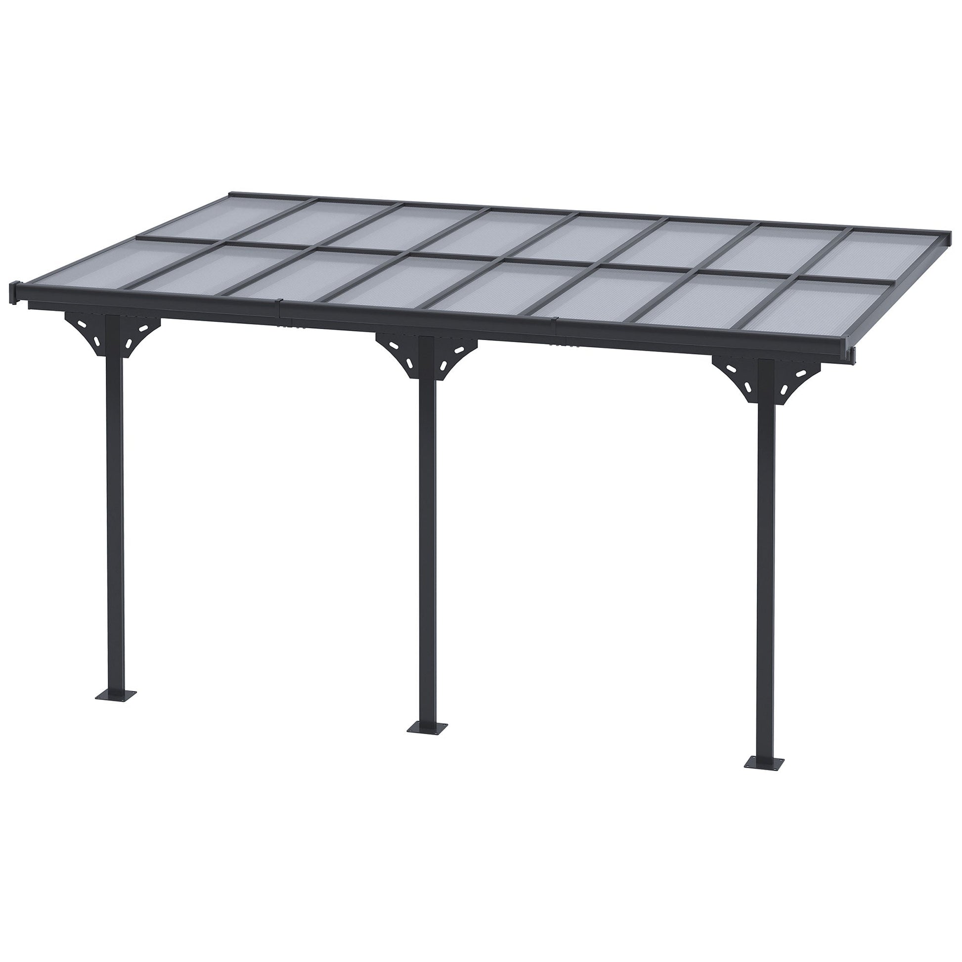 14' x 10' Outdoor Lean to Hardtop Pergola with Polycarbonate Roof, Wall Mounted Gazebo with Adjustable Height, Aluminum Frame, and UV Protection, Grey