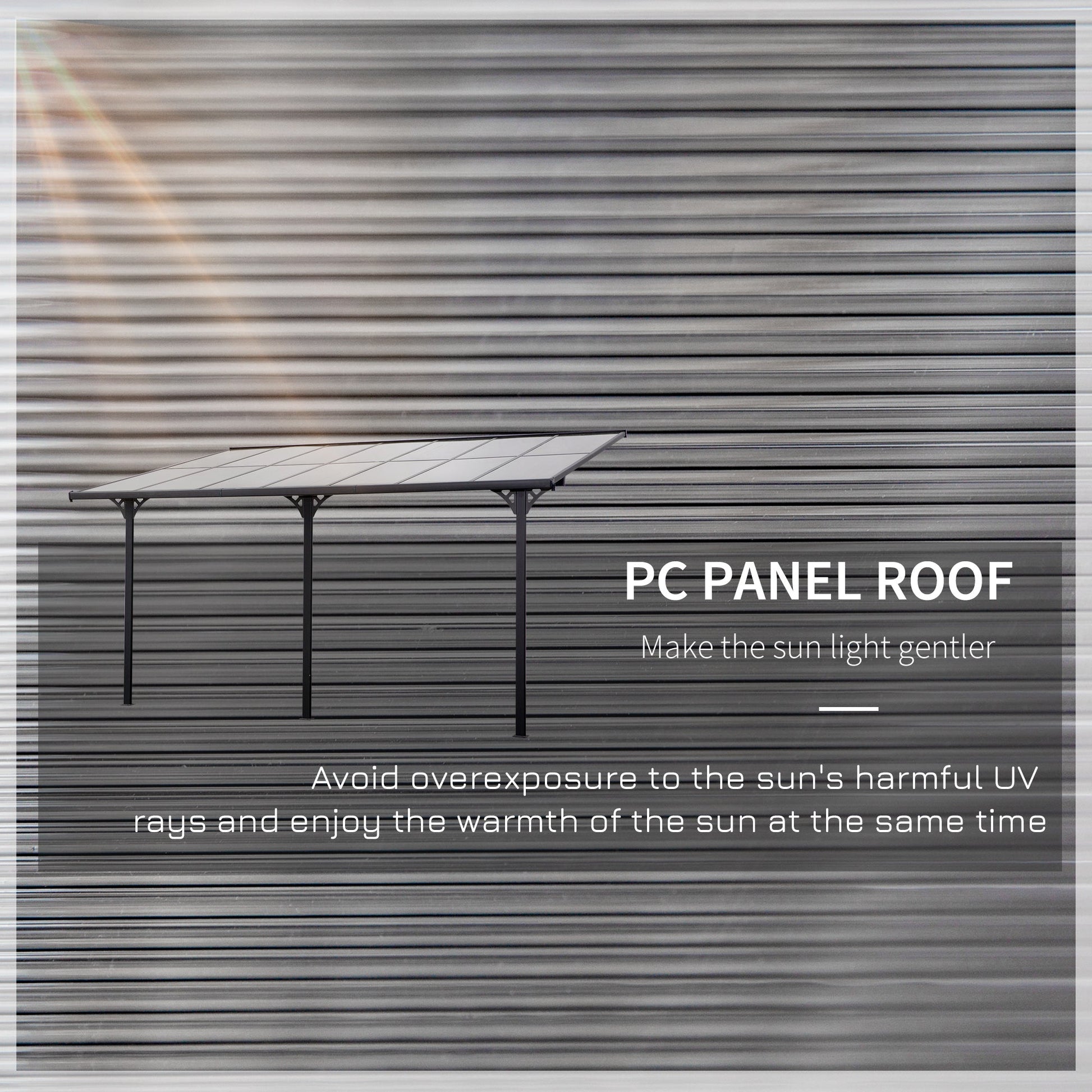 14' x 10' Outdoor Lean to Hardtop Pergola with Polycarbonate Roof, Wall Mounted Gazebo with Adjustable Height, Aluminum Frame, and UV Protection, Grey