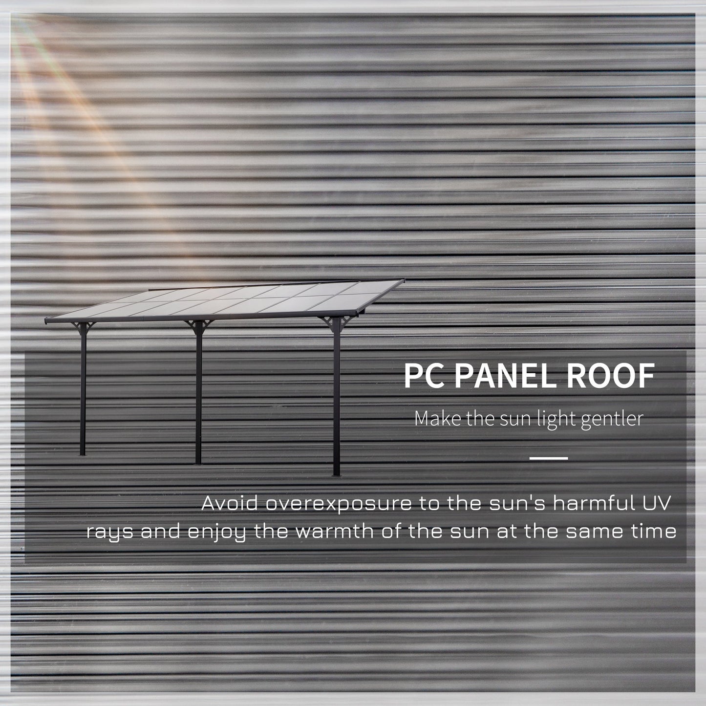 14' x 10' Outdoor Lean to Hardtop Pergola with Polycarbonate Roof, Wall Mounted Gazebo with Adjustable Height, Aluminum Frame, and UV Protection, Grey