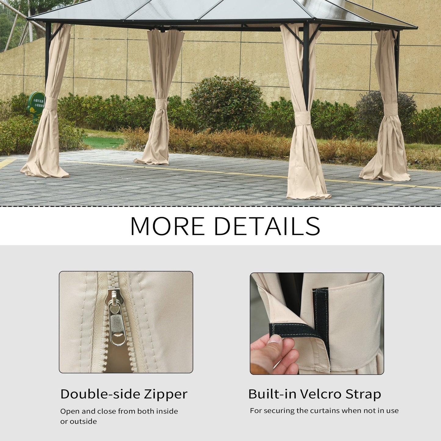 10' x 13' Universal Gazebo Sidewall Set with 4 Panels, Hooks/C-Rings Included for Pergolas & Cabanas, Beige