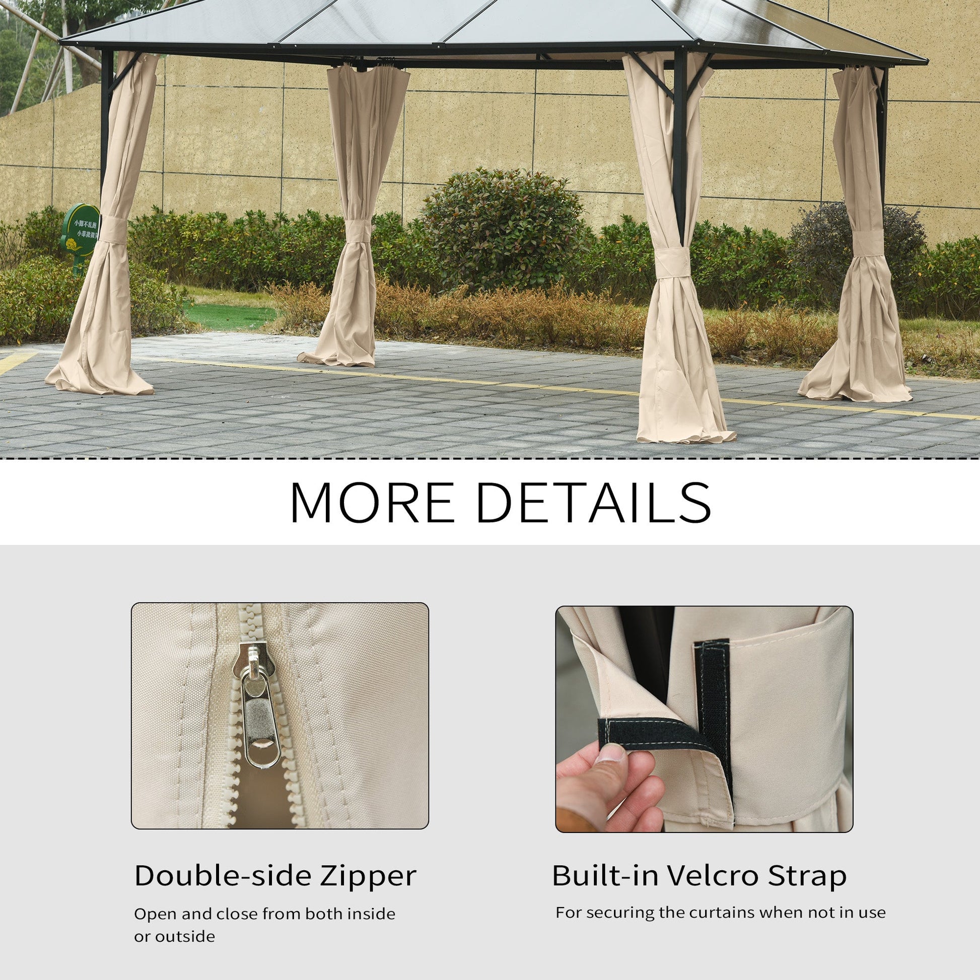 10' x 13' Universal Gazebo Sidewall Set with 4 Panels, Hooks/C-Rings Included for Pergolas & Cabanas, Beige