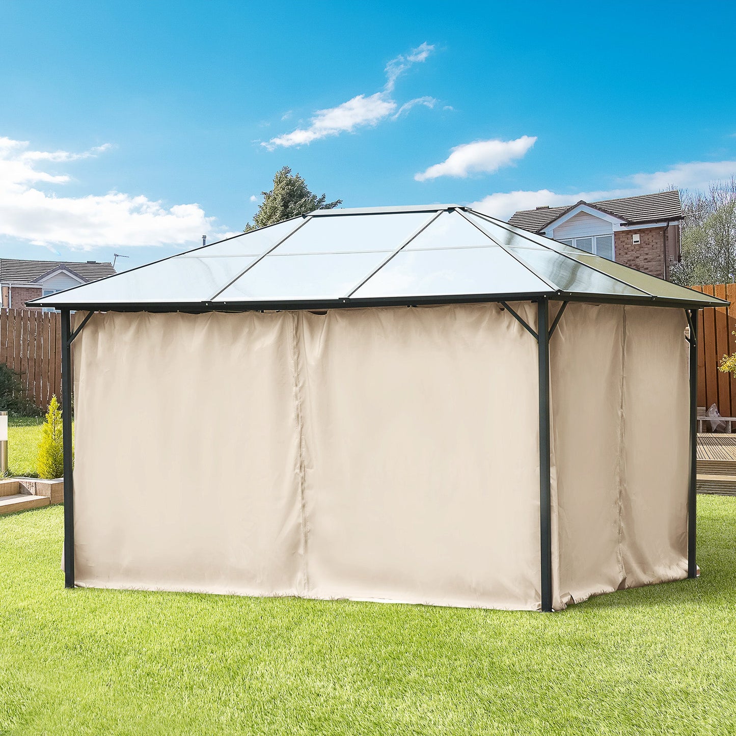 10' x 13' Universal Gazebo Sidewall Set with 4 Panels, Hooks/C-Rings Included for Pergolas & Cabanas, Beige