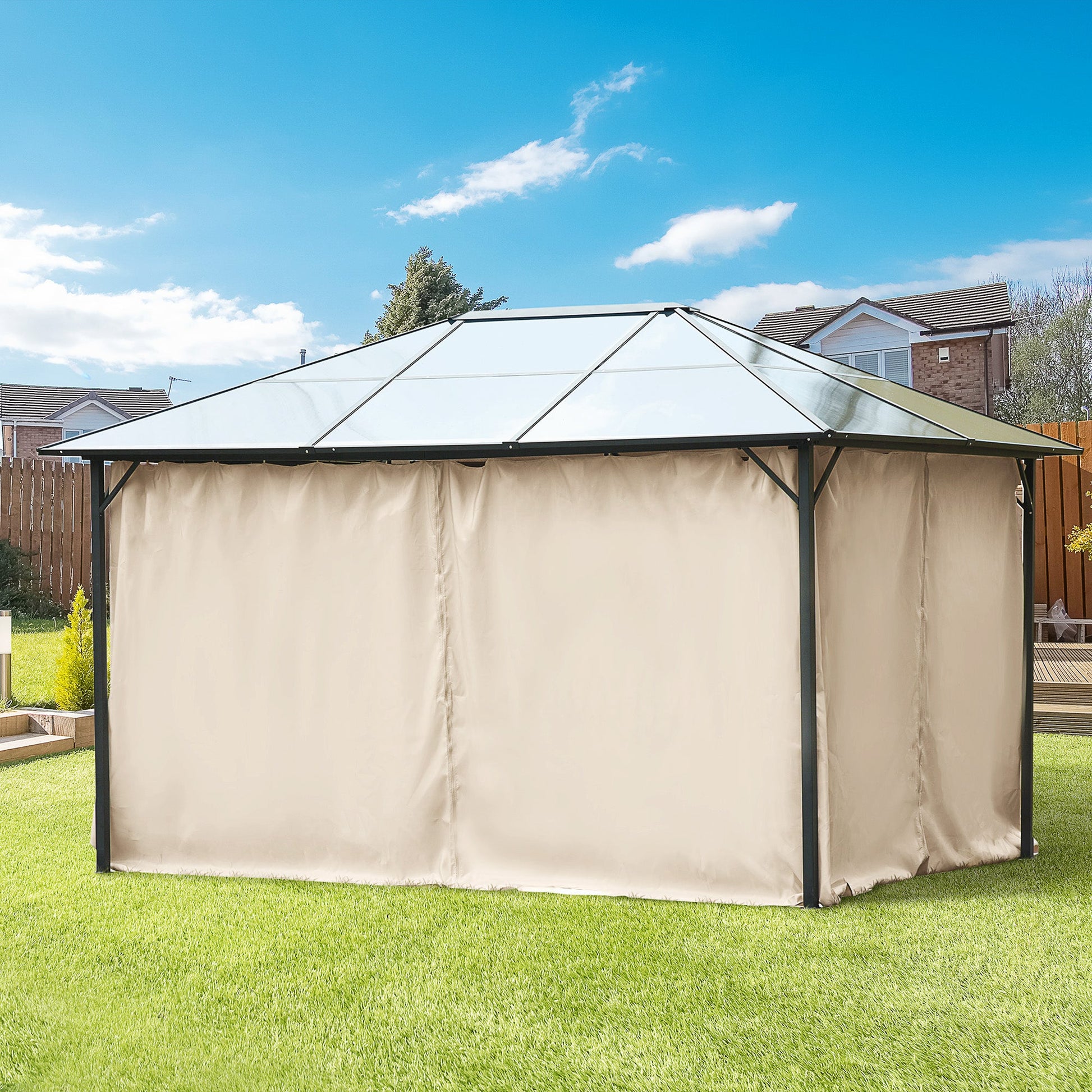 10' x 13' Universal Gazebo Sidewall Set with 4 Panels, Hooks/C-Rings Included for Pergolas & Cabanas, Beige