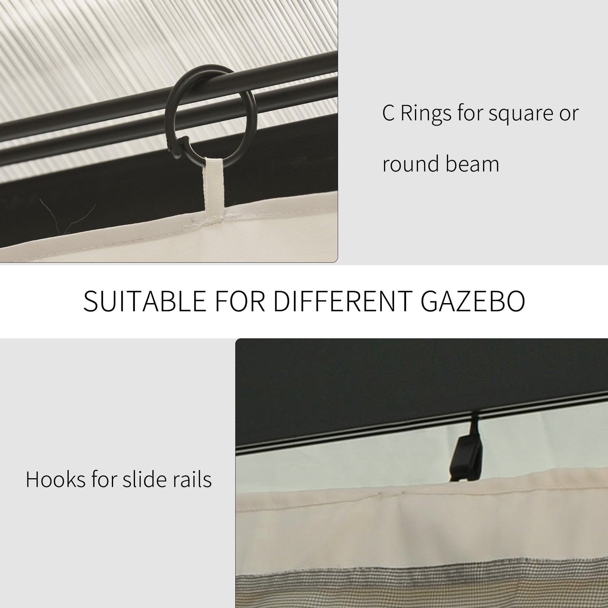 10' x 13' Universal Gazebo Sidewall Set with 4 Panels, Hooks/C-Rings Included for Pergolas & Cabanas, Beige
