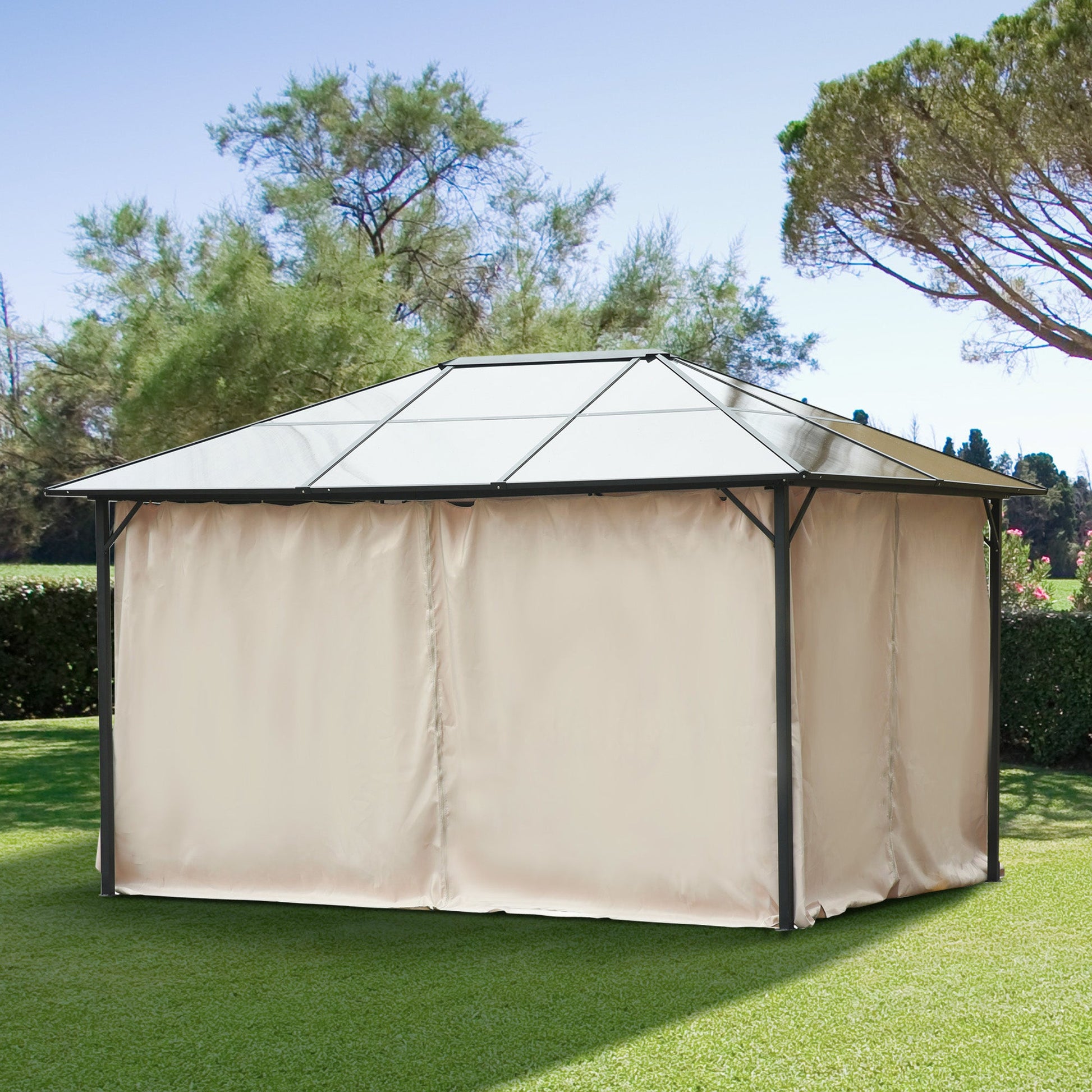 10' x 13' Universal Gazebo Sidewall Set with 4 Panels, Hooks/C-Rings Included for Pergolas & Cabanas, Beige