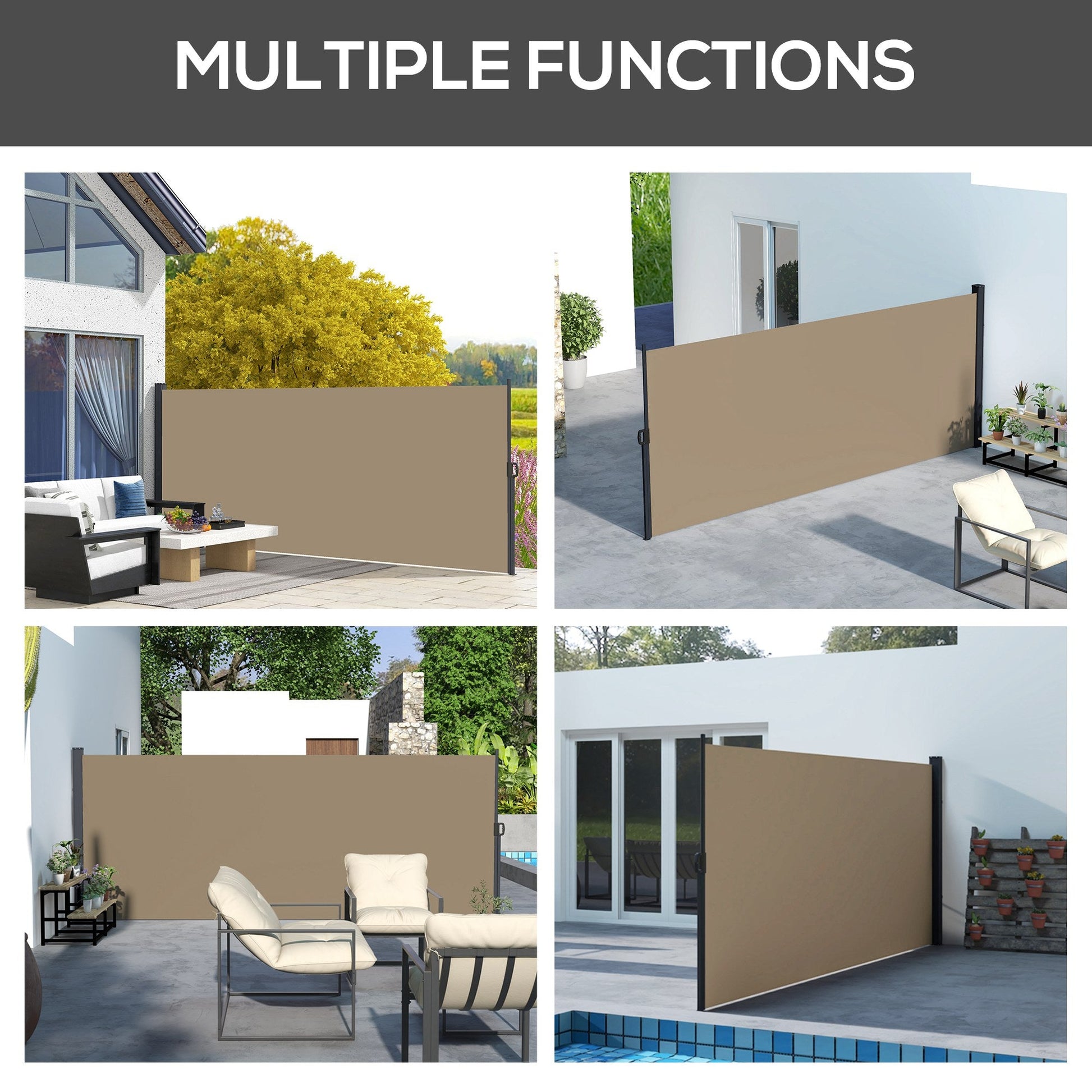 13' x 5' Retractable Side Awning, Garden Privacy Screen Divider, Full Cassette Windbreaker for Hot Tub, Balcony, Terrace, Pool, Khaki