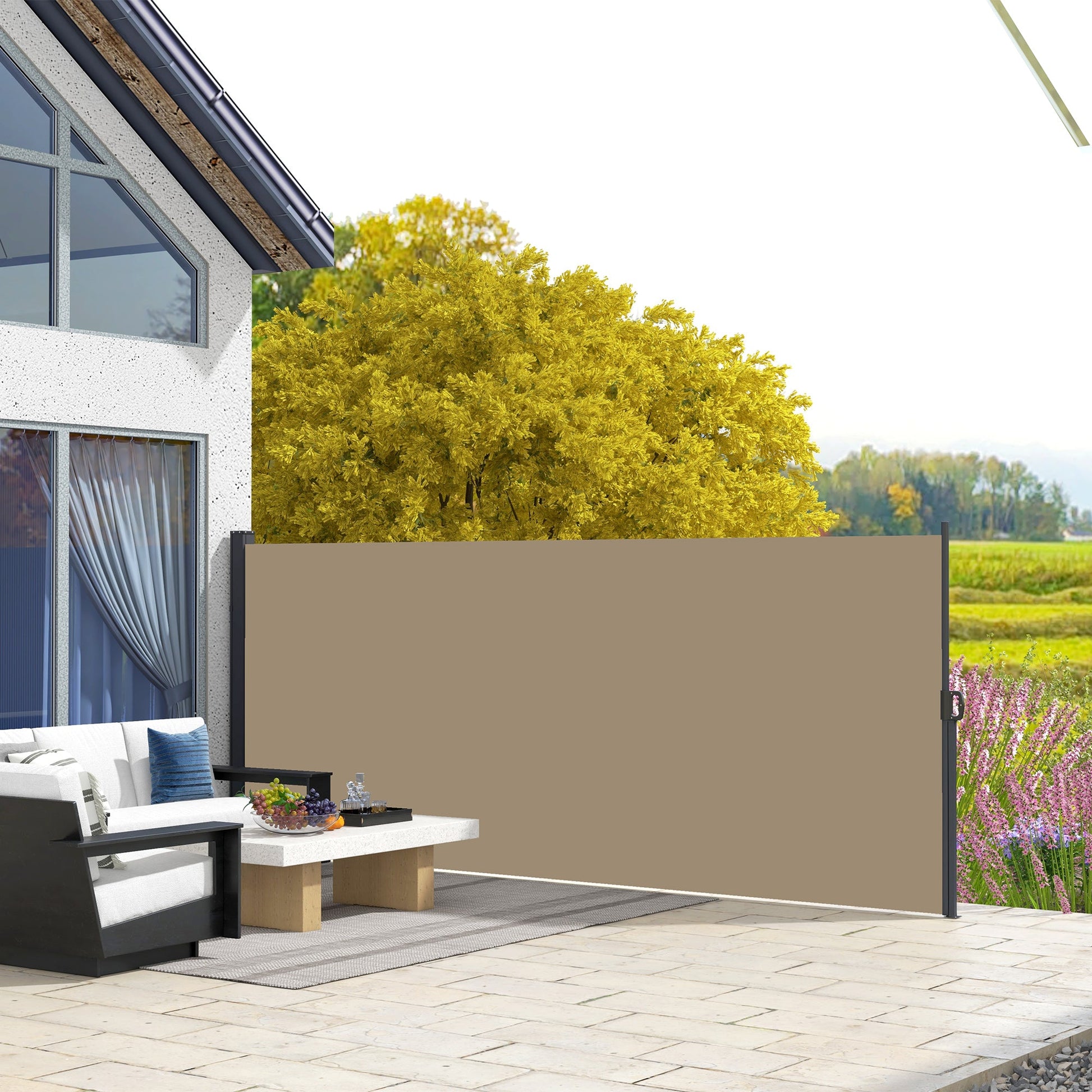 13' x 5' Retractable Side Awning, Garden Privacy Screen Divider, Full Cassette Windbreaker for Hot Tub, Balcony, Terrace, Pool, Khaki