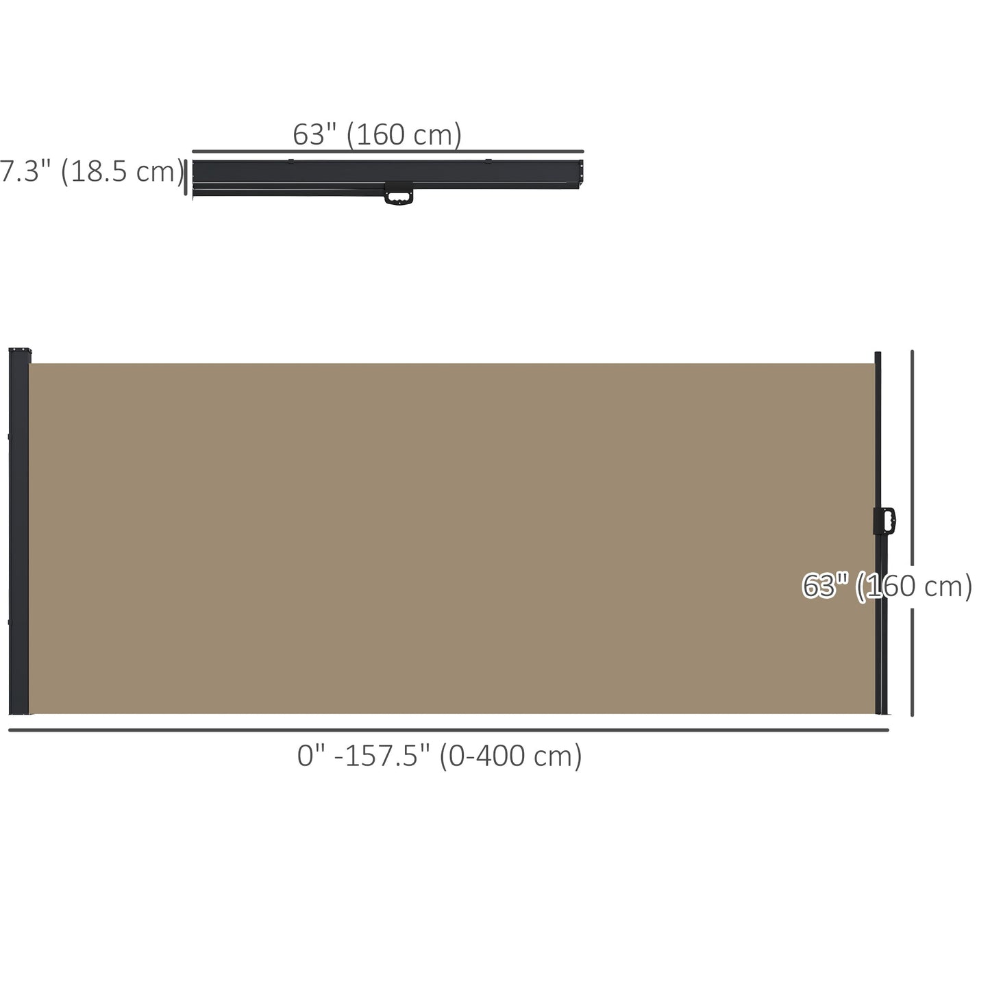 13' x 5' Retractable Side Awning, Garden Privacy Screen Divider, Full Cassette Windbreaker for Hot Tub, Balcony, Terrace, Pool, Khaki