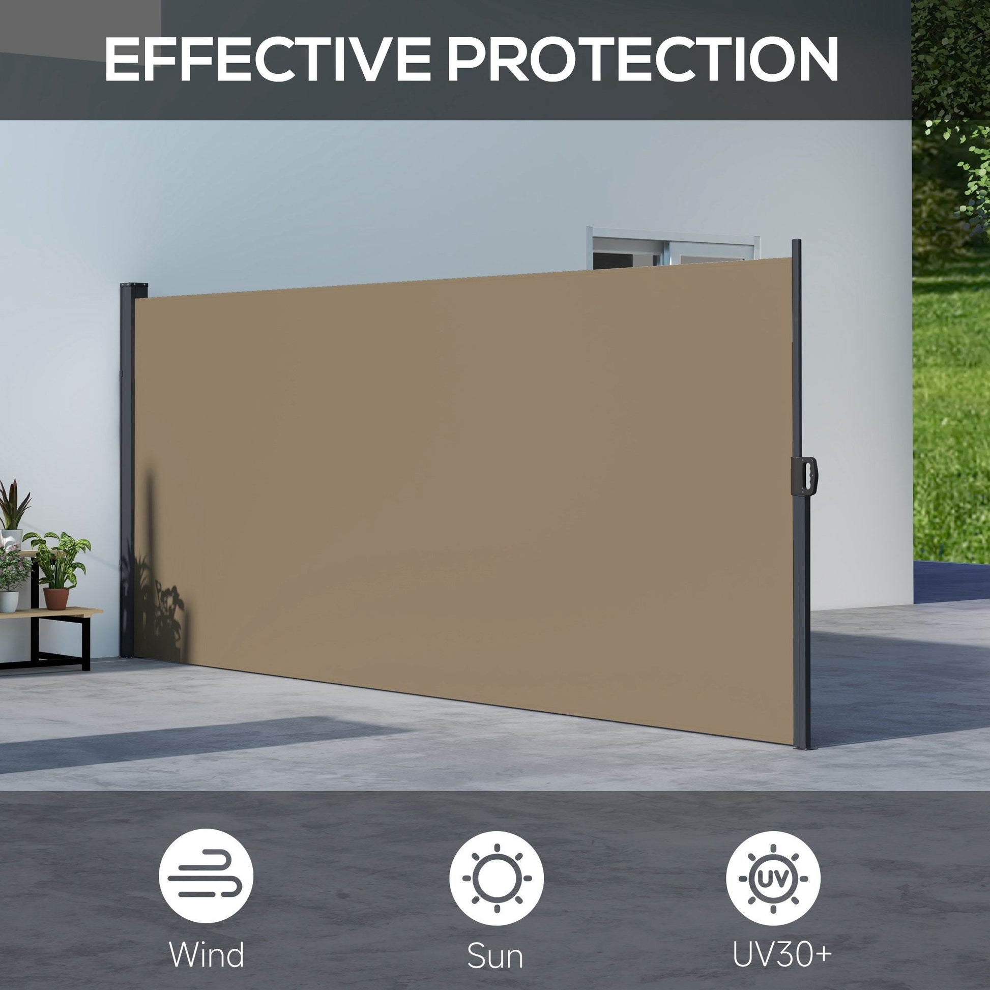 13' x 5' Retractable Side Awning, Garden Privacy Screen Divider, Full Cassette Windbreaker for Hot Tub, Balcony, Terrace, Pool, Khaki