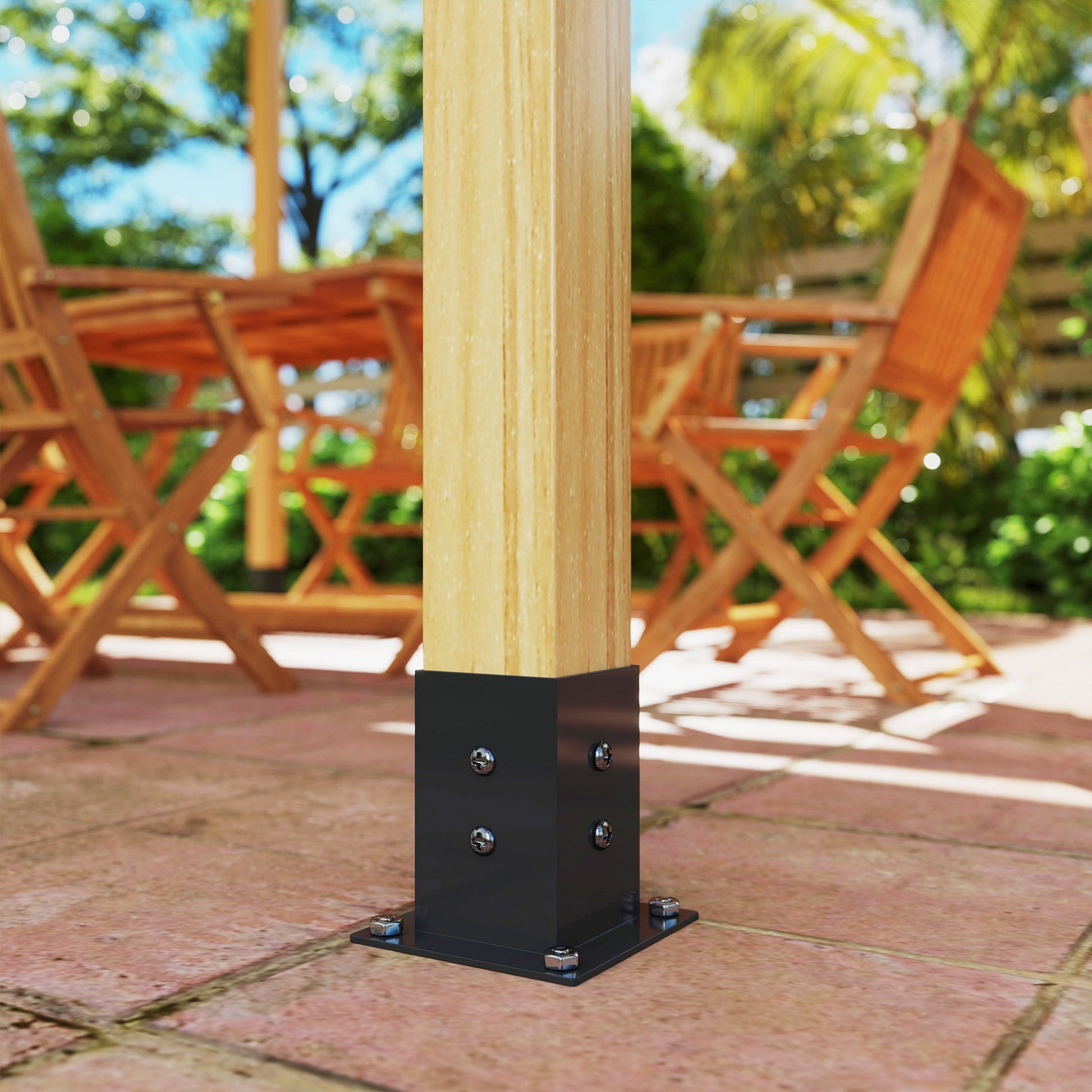 Pergola Kit, 15° Slanted Roof Pergola Brackets with 2 3-Way Brackets, 2 Post Bases, 2 Wall Mounts for 4"x 4" (Actual 3.6" X 3.6") Lumber, 6 PCS DIY Hardware, Black