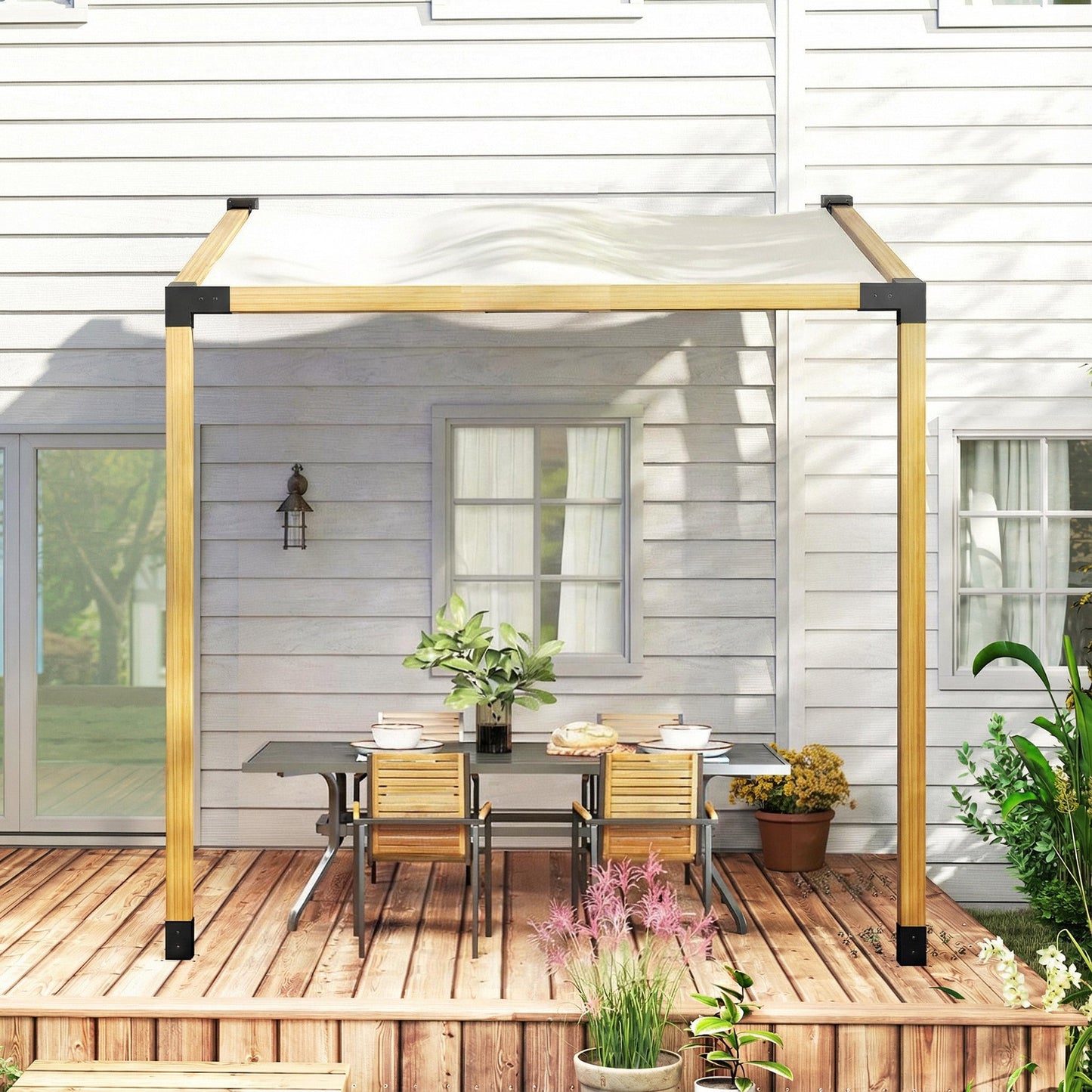 Pergola Kit, 15° Slanted Roof Pergola Brackets with 2 3-Way Brackets, 2 Post Bases, 2 Wall Mounts for 4"x 4" (Actual 3.6" X 3.6") Lumber, 6 PCS DIY Hardware, Black