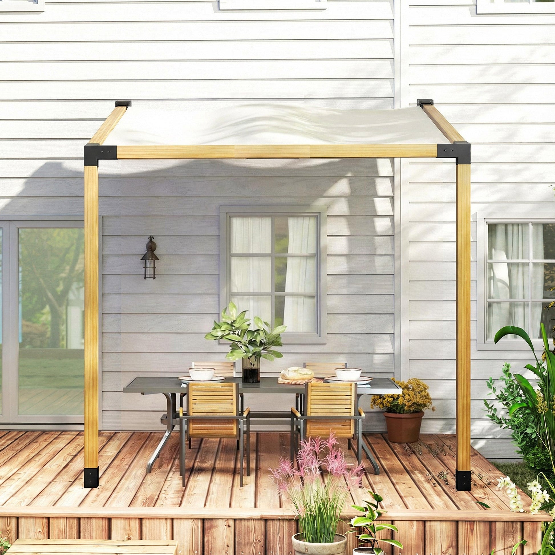 Pergola Kit, 15° Slanted Roof Pergola Brackets with 2 3-Way Brackets, 2 Post Bases, 2 Wall Mounts for 4"x 4" (Actual 3.6" X 3.6") Lumber, 6 PCS DIY Hardware, Black