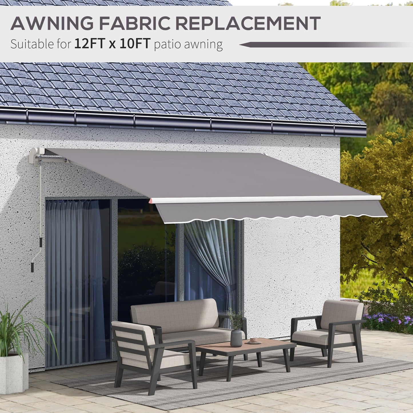 11' x 10' Retractable Awning Fabric Replacement Outdoor Sunshade Canopy Awning Cover, UV Protection, Light Grey
