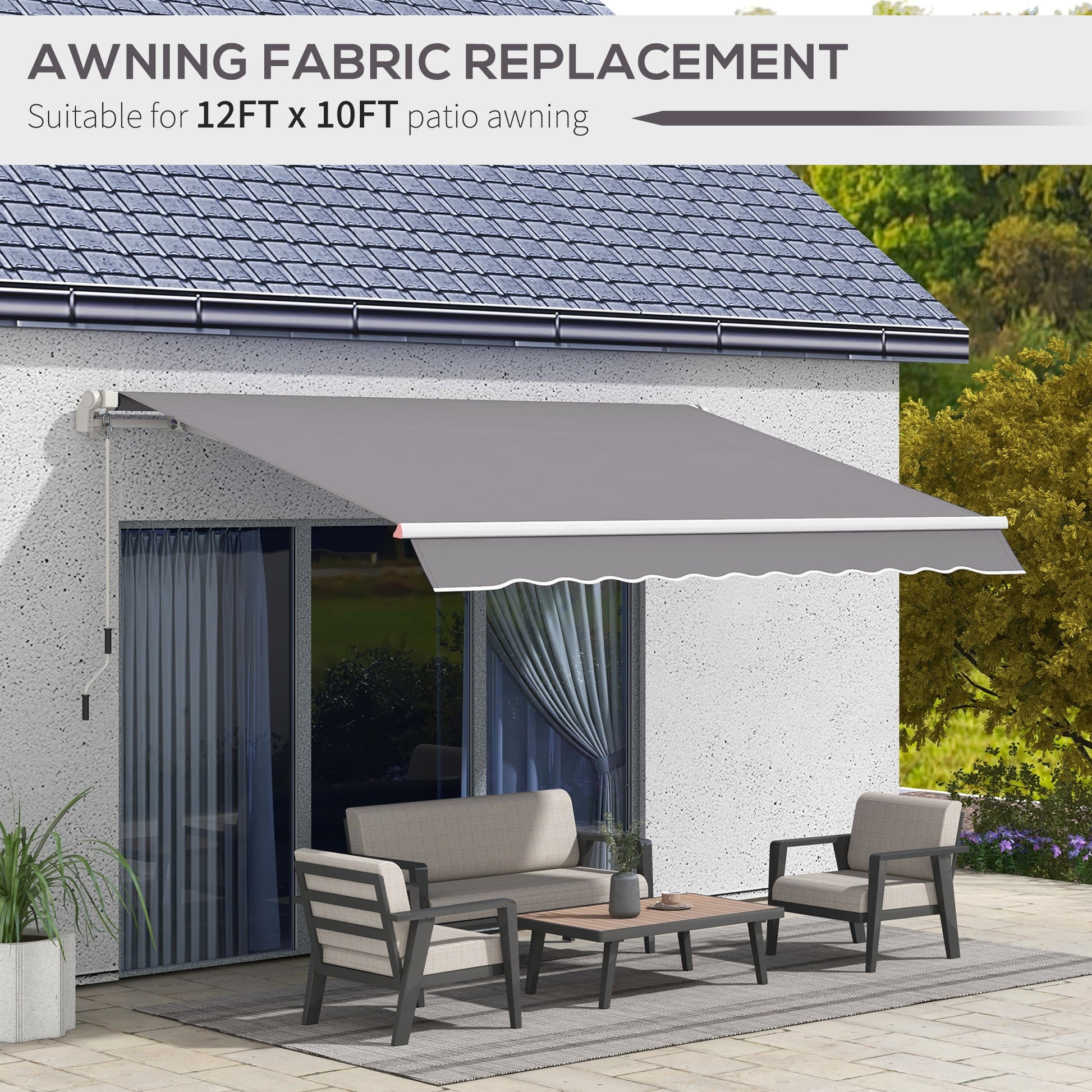 11' x 10' Retractable Awning Fabric Replacement Outdoor Sunshade Canopy Awning Cover, UV Protection, Light Grey