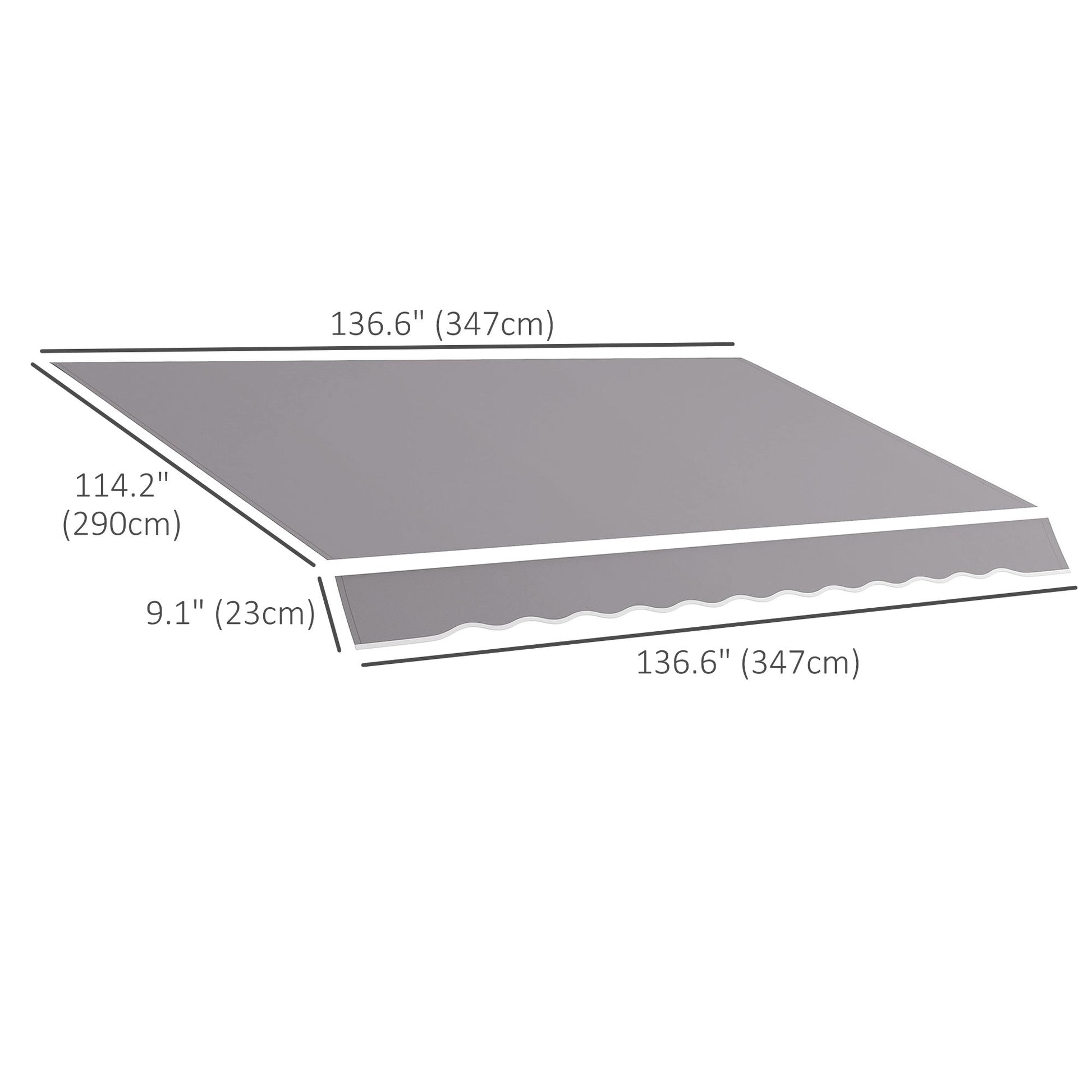 11' x 10' Retractable Awning Fabric Replacement Outdoor Sunshade Canopy Awning Cover, UV Protection, Light Grey