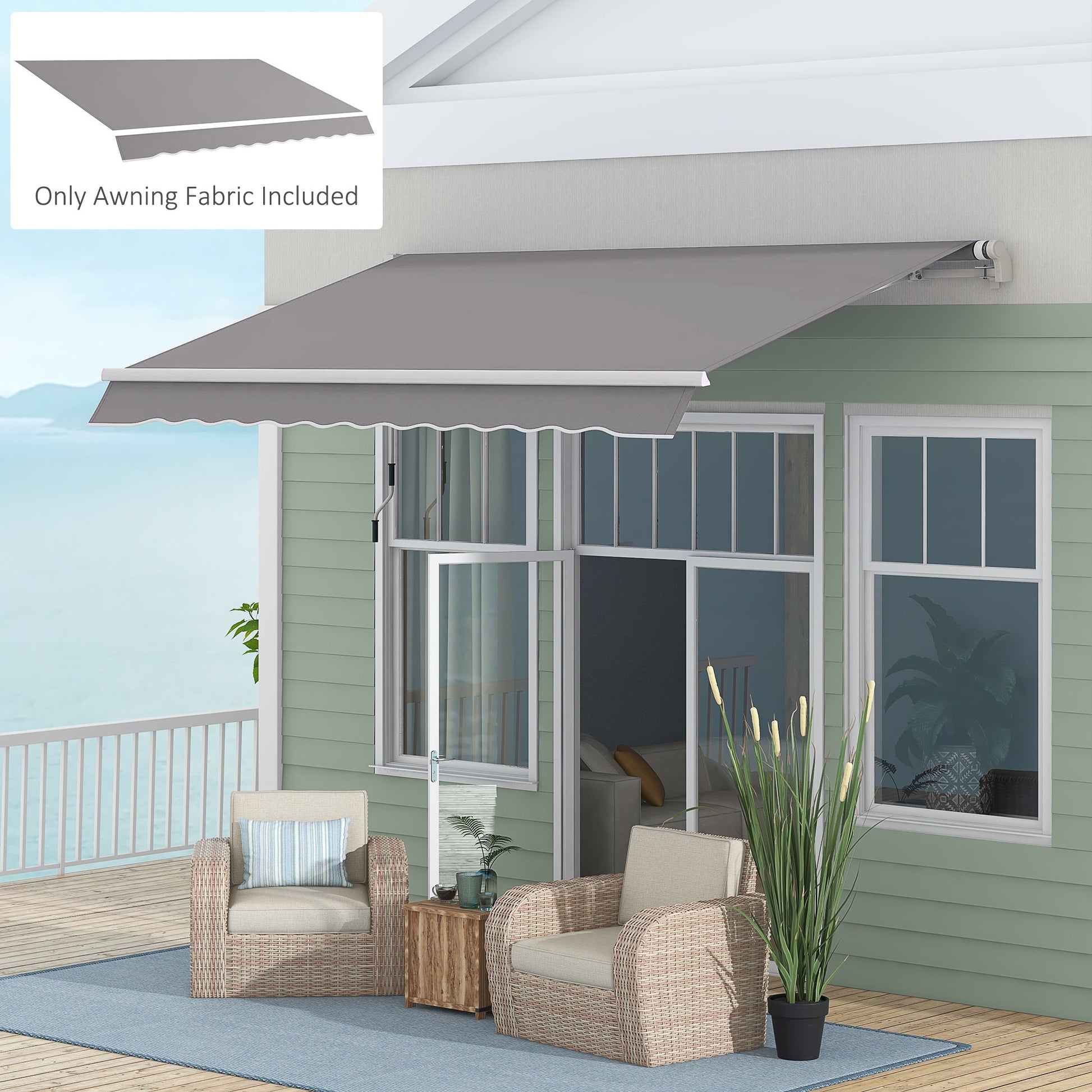 11' x 10' Retractable Awning Fabric Replacement Outdoor Sunshade Canopy Awning Cover, UV Protection, Light Grey