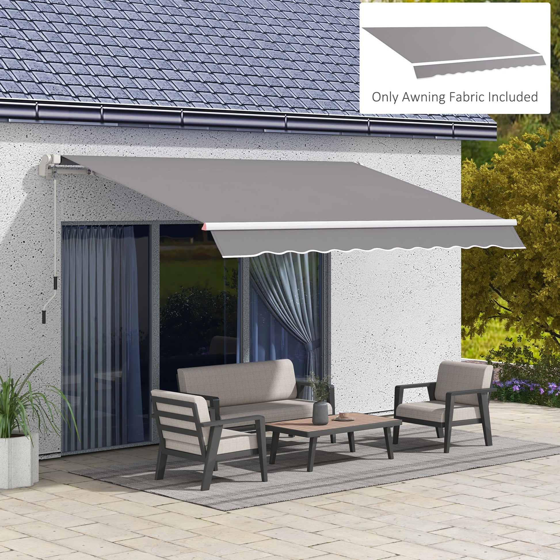 11' x 10' Retractable Awning Fabric Replacement Outdoor Sunshade Canopy Awning Cover, UV Protection, Light Grey