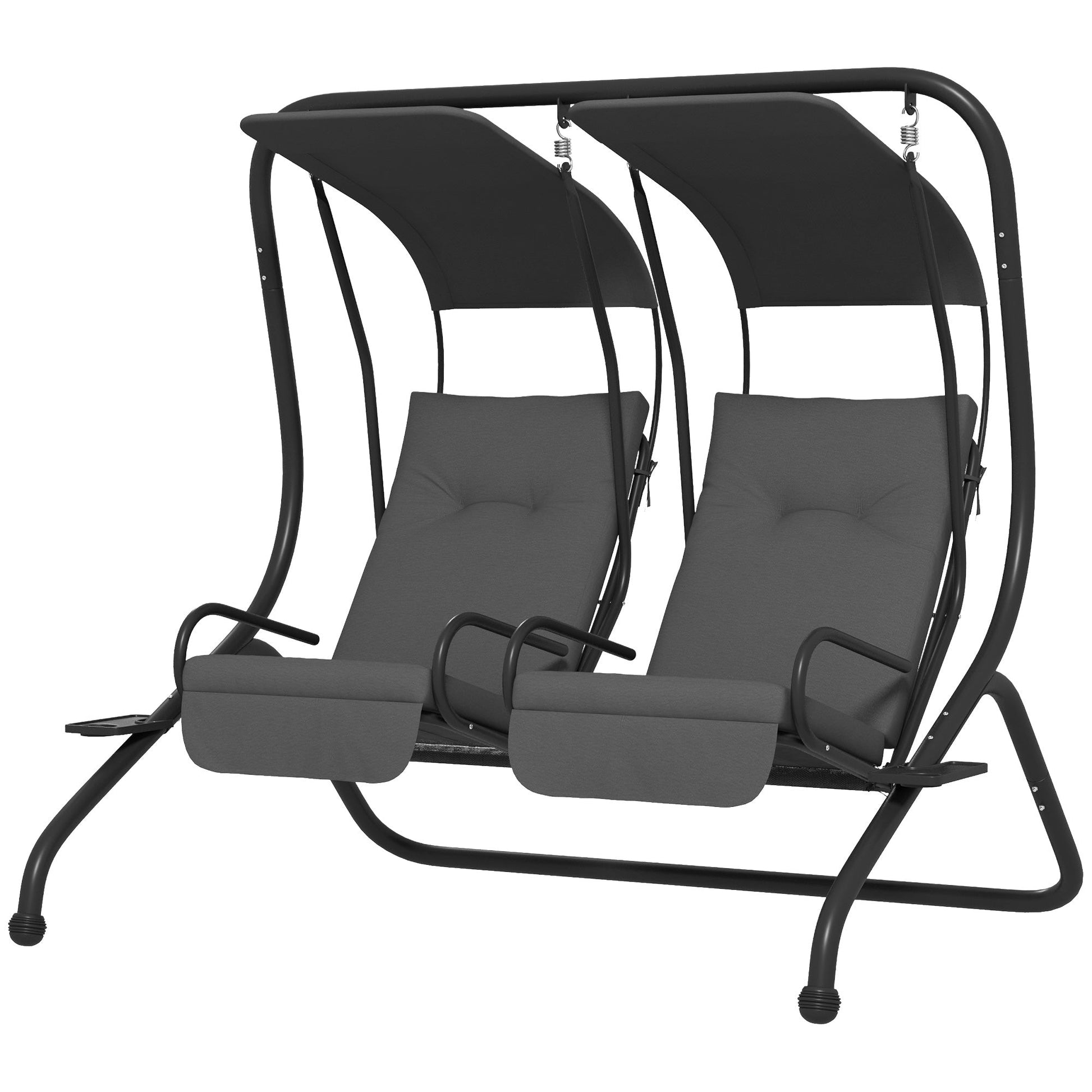 Luxury Patio Swing Metal Outdoor Porch Swing Chair 2 Separated Seater Hammock Heavy-Duty with Canopy and Cushions, Grey