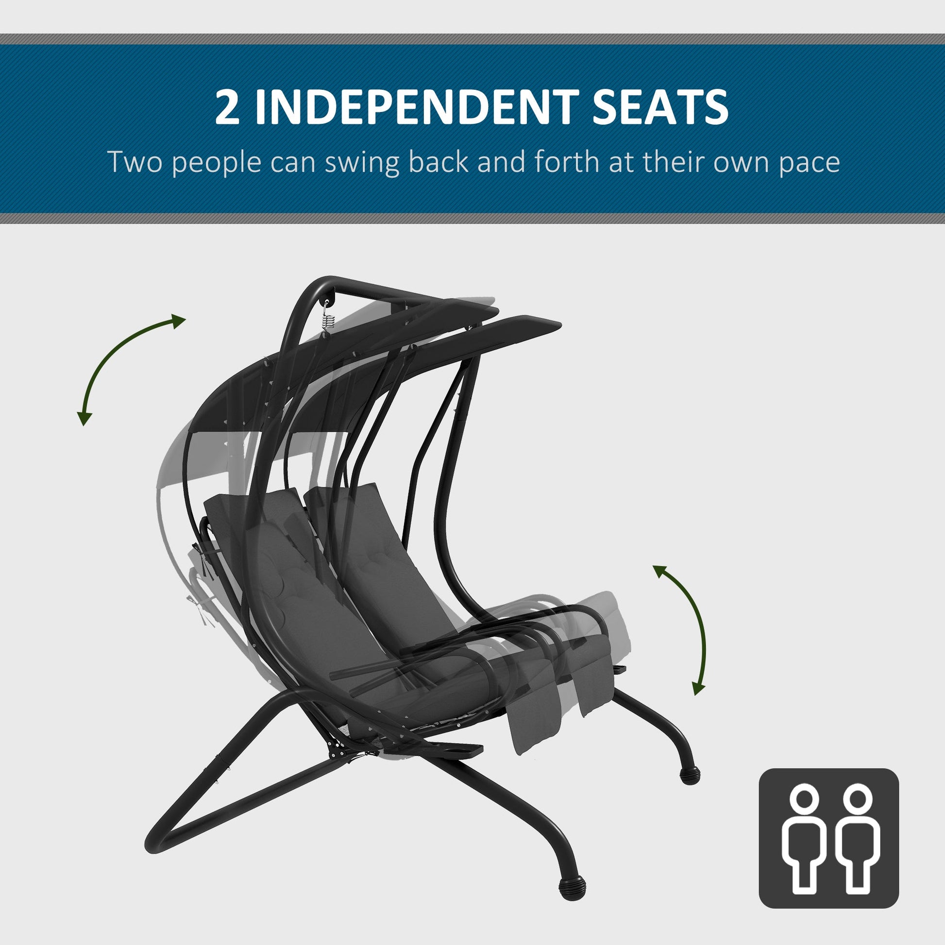 Luxury Patio Swing Metal Outdoor Porch Swing Chair 2 Separated Seater Hammock Heavy-Duty with Canopy and Cushions, Grey