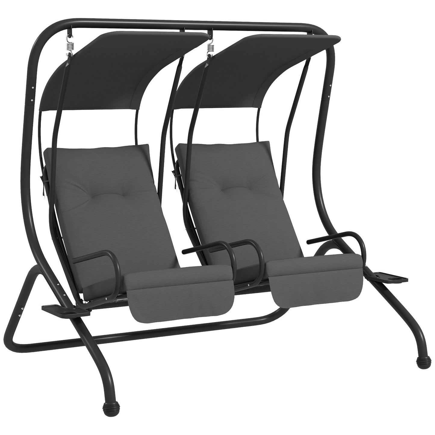 Luxury Patio Swing Metal Outdoor Porch Swing Chair 2 Separated Seater Hammock Heavy-Duty with Canopy and Cushions, Grey