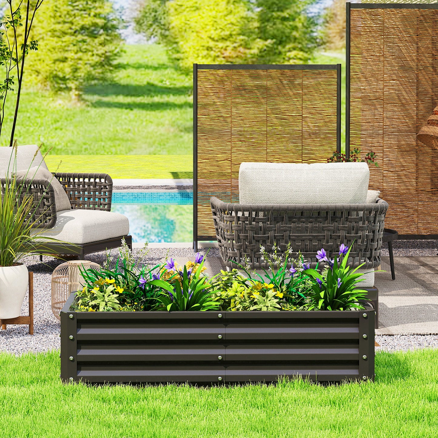 4' x 2' x 1' Raised Garden Bed, Galvanized Steel Planter Box for Vegetables, Flowers, Herbs, Black