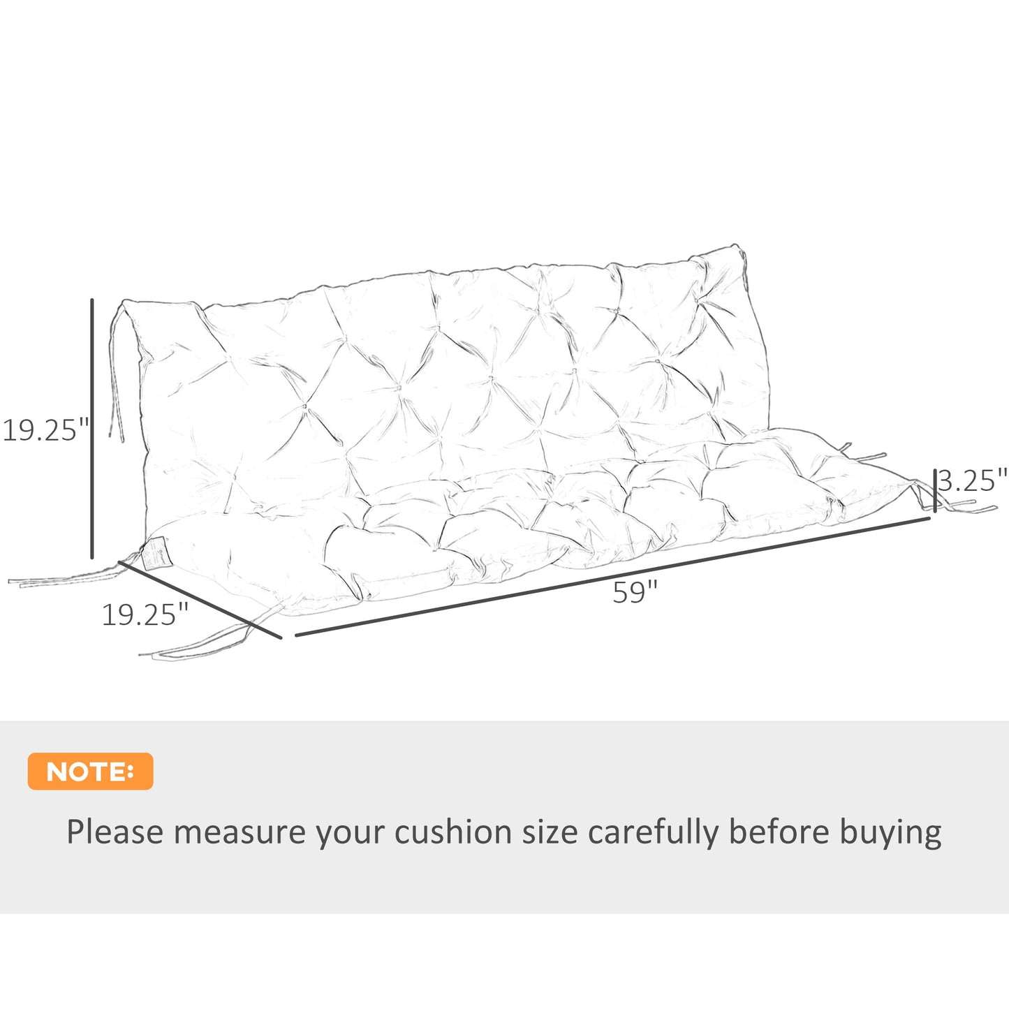 Porch Swing Cushion Garden Bench Cushion with Backrest, Non-Slip 3-Seater Thick Pad, Swing Chair Mat Replacement for Indoor and Outdoor, 59.1" x 38.6", Black