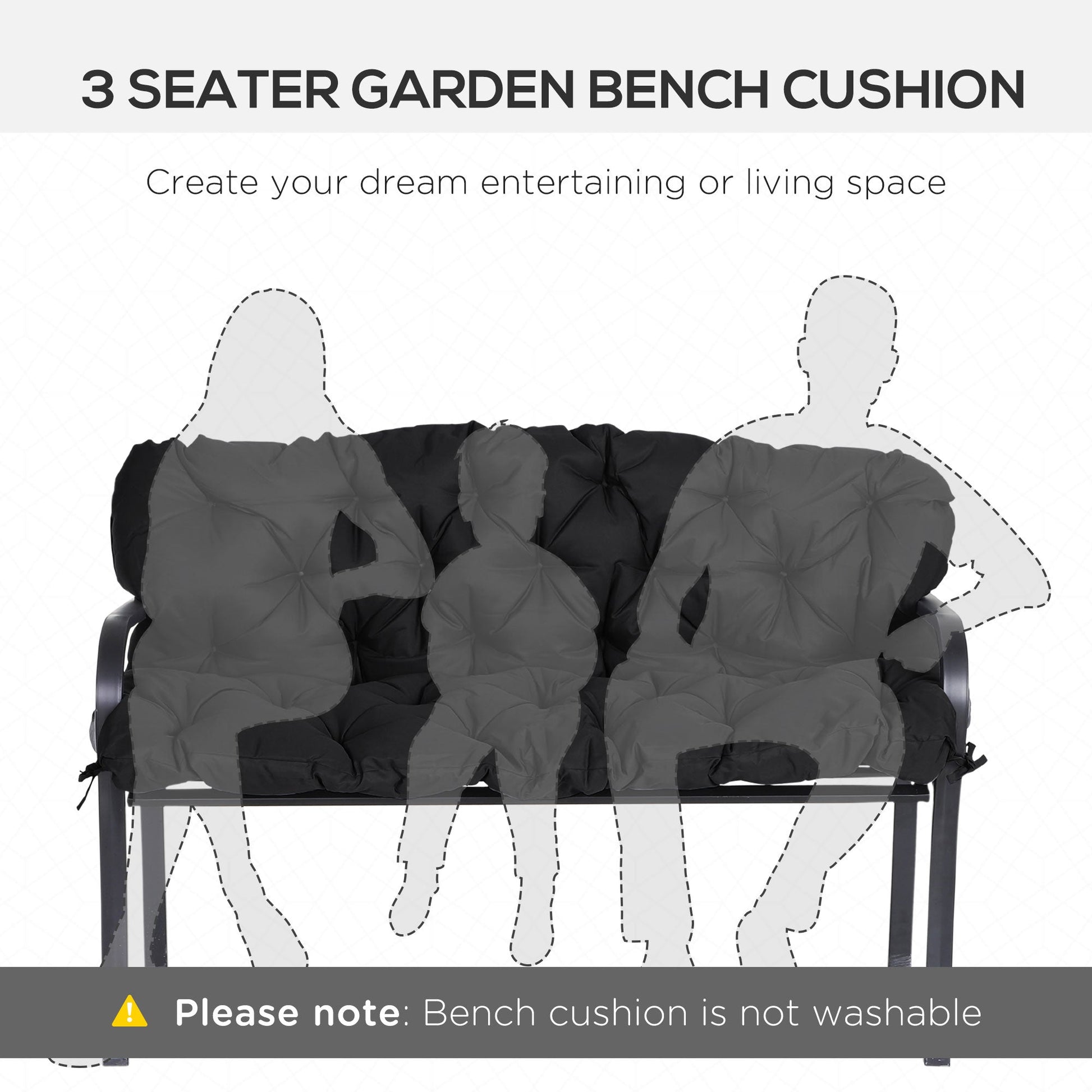 Porch Swing Cushion Garden Bench Cushion with Backrest, Non-Slip 3-Seater Thick Pad, Swing Chair Mat Replacement for Indoor and Outdoor, 59.1" x 38.6", Black
