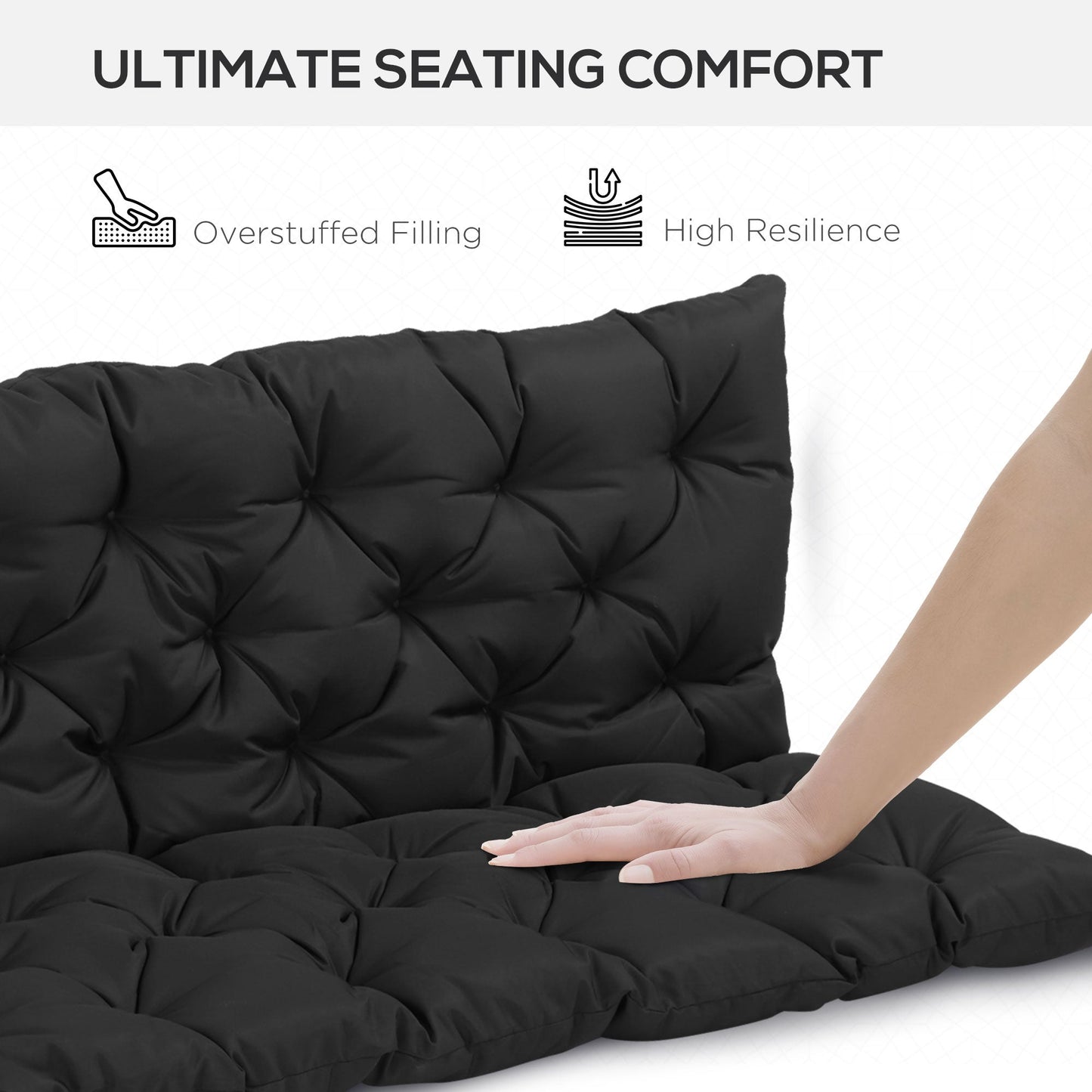 Porch Swing Cushion Garden Bench Cushion with Backrest, Non-Slip 3-Seater Thick Pad, Swing Chair Mat Replacement for Indoor and Outdoor, 59.1" x 38.6", Black
