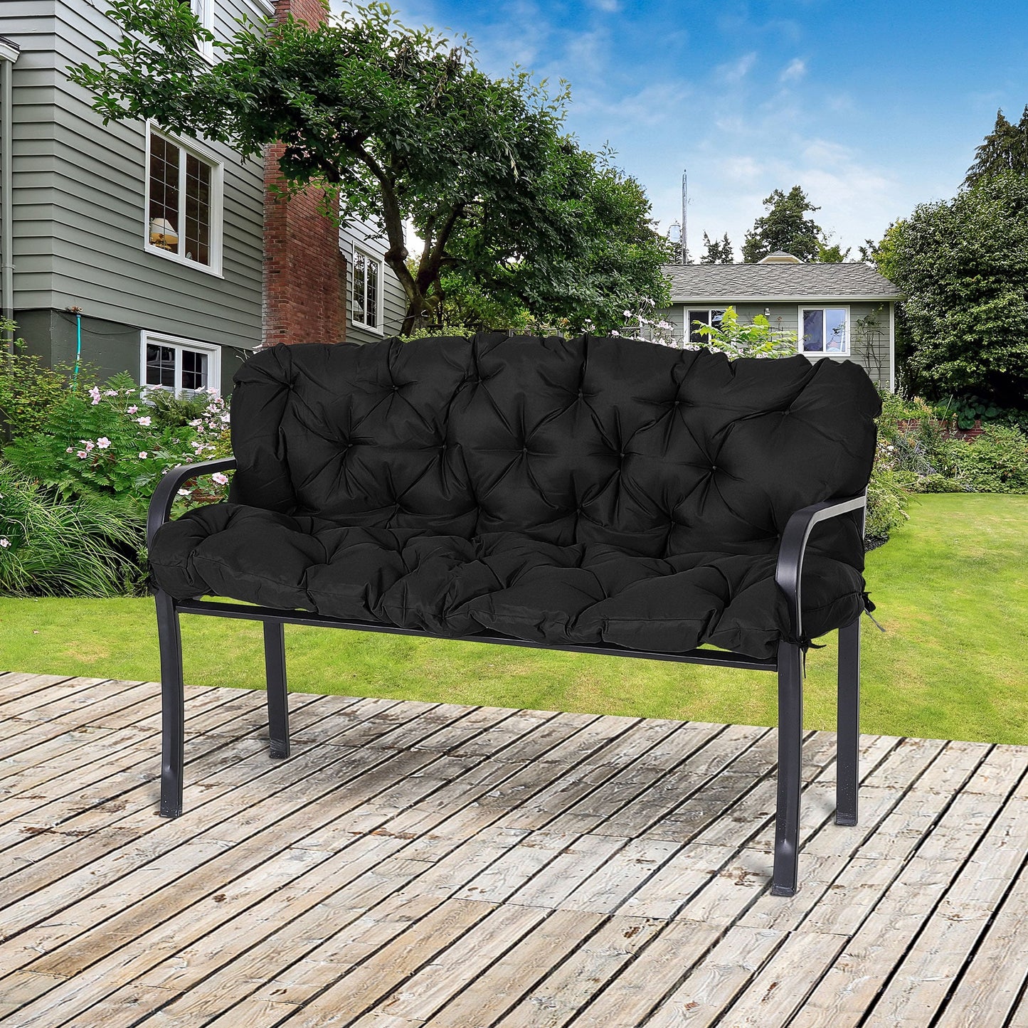 Porch Swing Cushion Garden Bench Cushion with Backrest, Non-Slip 3-Seater Thick Pad, Swing Chair Mat Replacement for Indoor and Outdoor, 59.1" x 38.6", Black