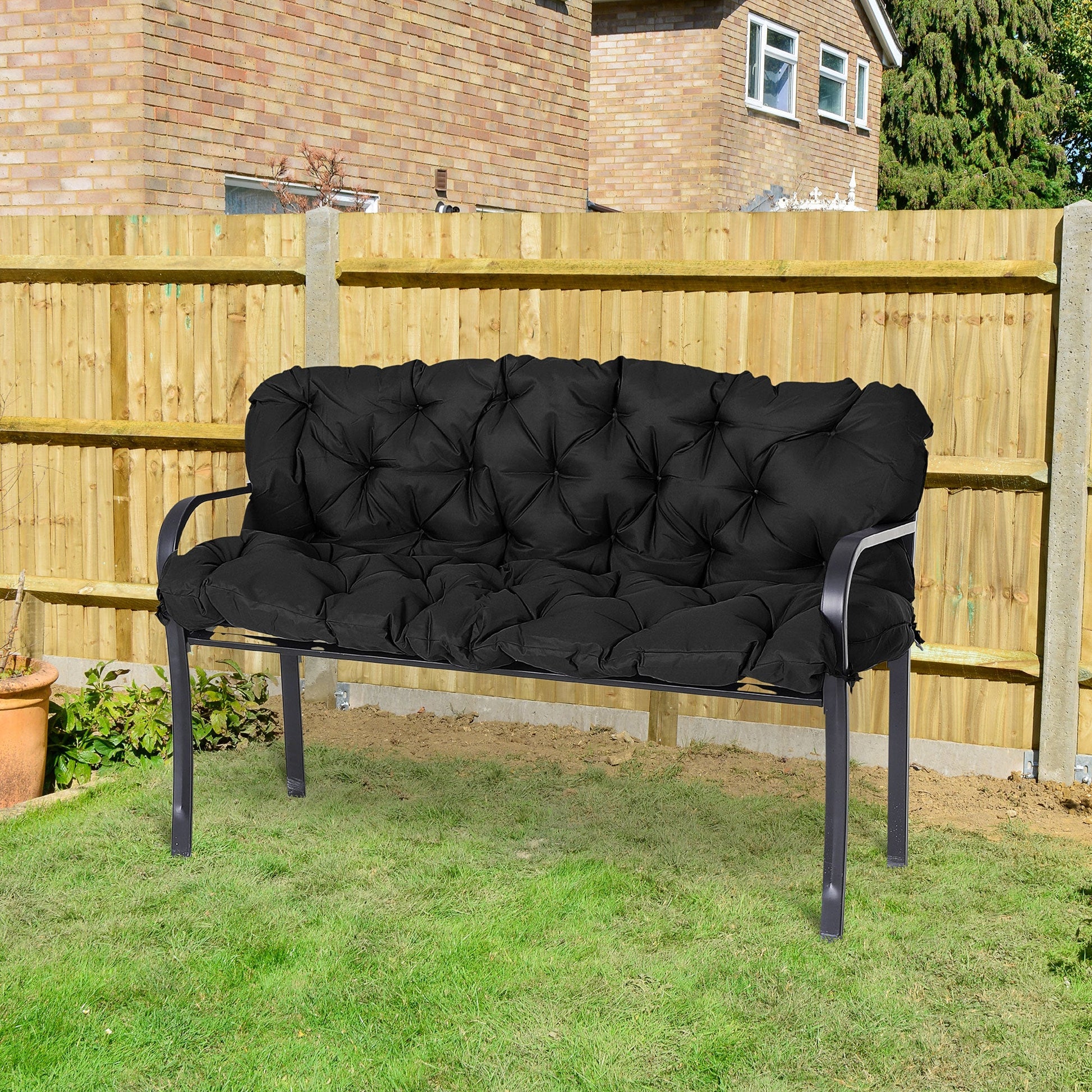 Porch Swing Cushion Garden Bench Cushion with Backrest, Non-Slip 3-Seater Thick Pad, Swing Chair Mat Replacement for Indoor and Outdoor, 59.1" x 38.6", Black