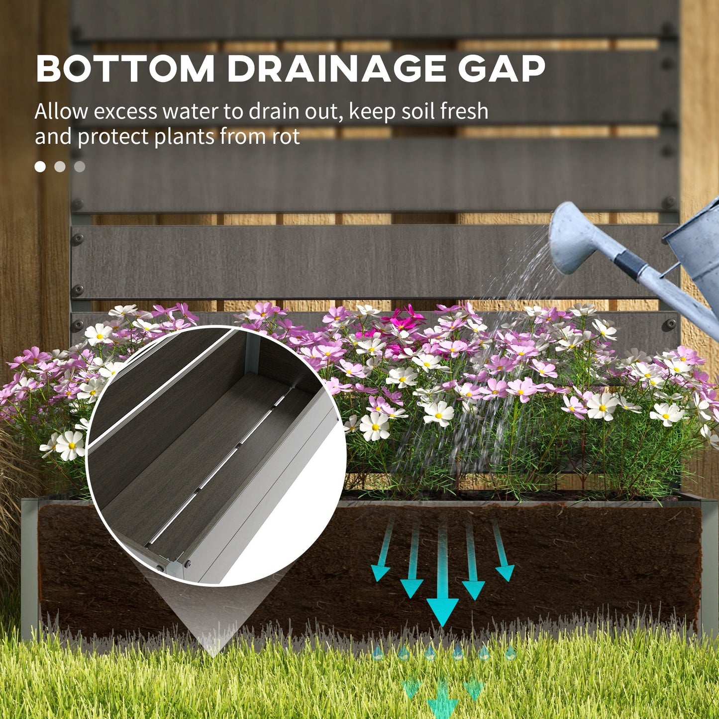 Raised Garden Bed with Trellis for Climbing Plants, 35.6" x 15" x 70.9" Planter Box with Self Draining Gap, Freestanding Trellis Planter for Outdoor, Patio, Dark Grey