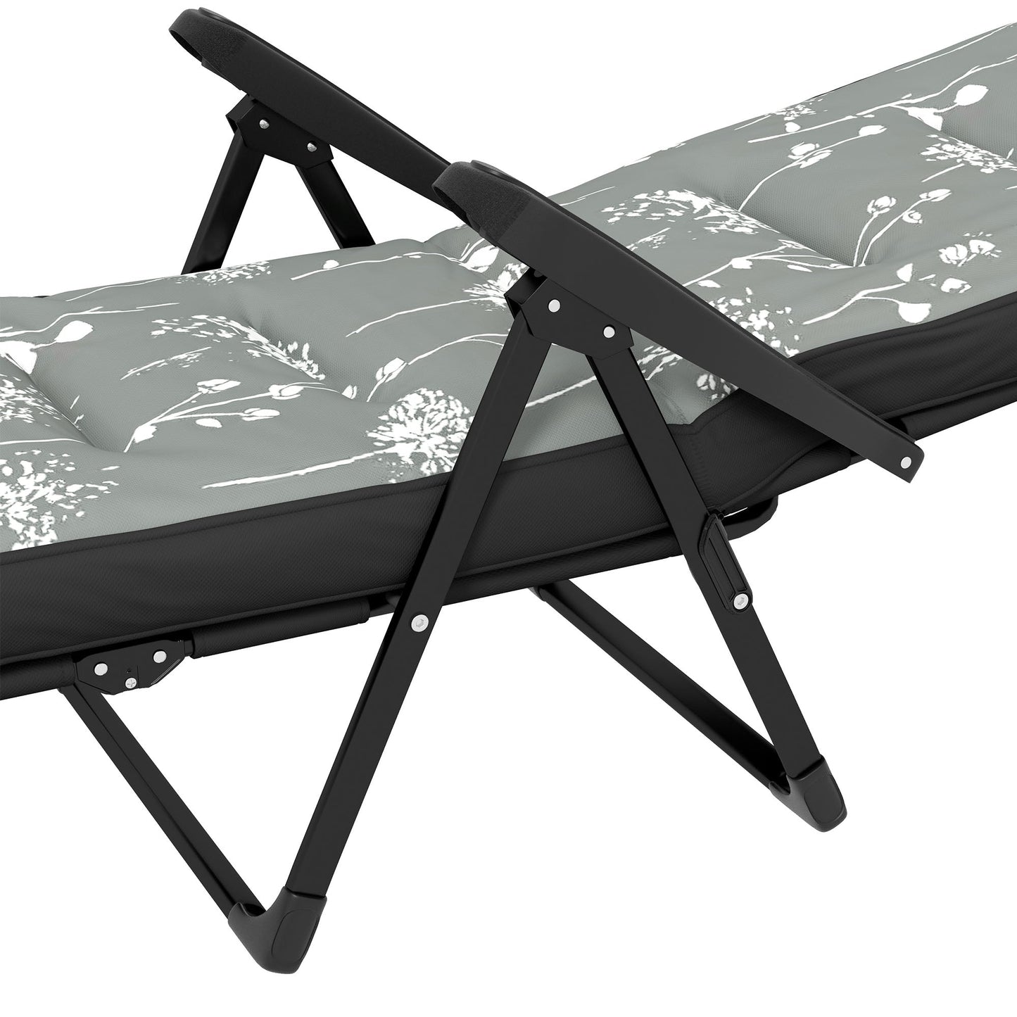 Outdoor Lounge Chair with Padded Cushion, Folding Reclining Patio Garden Chair with Recline Back, Footrest, for Poolside, Patio, Grey