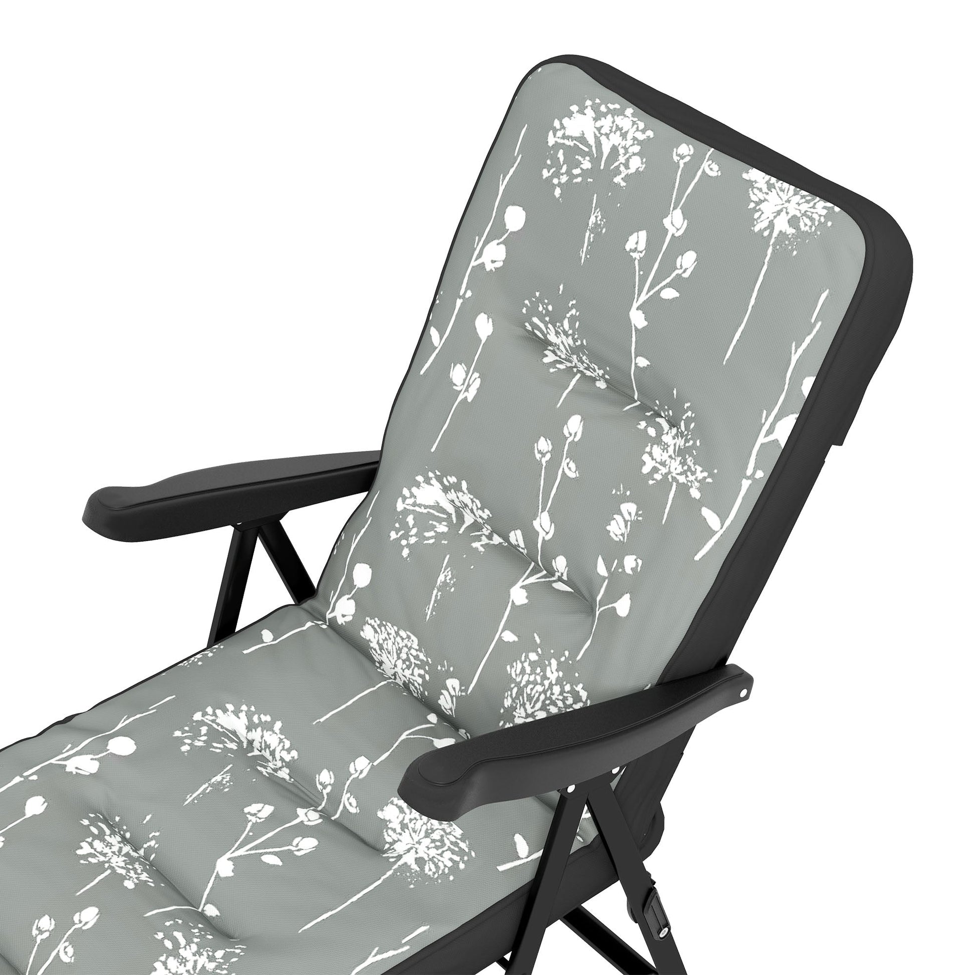 Outdoor Lounge Chair with Padded Cushion, Folding Reclining Patio Garden Chair with Recline Back, Footrest, for Poolside, Patio, Grey