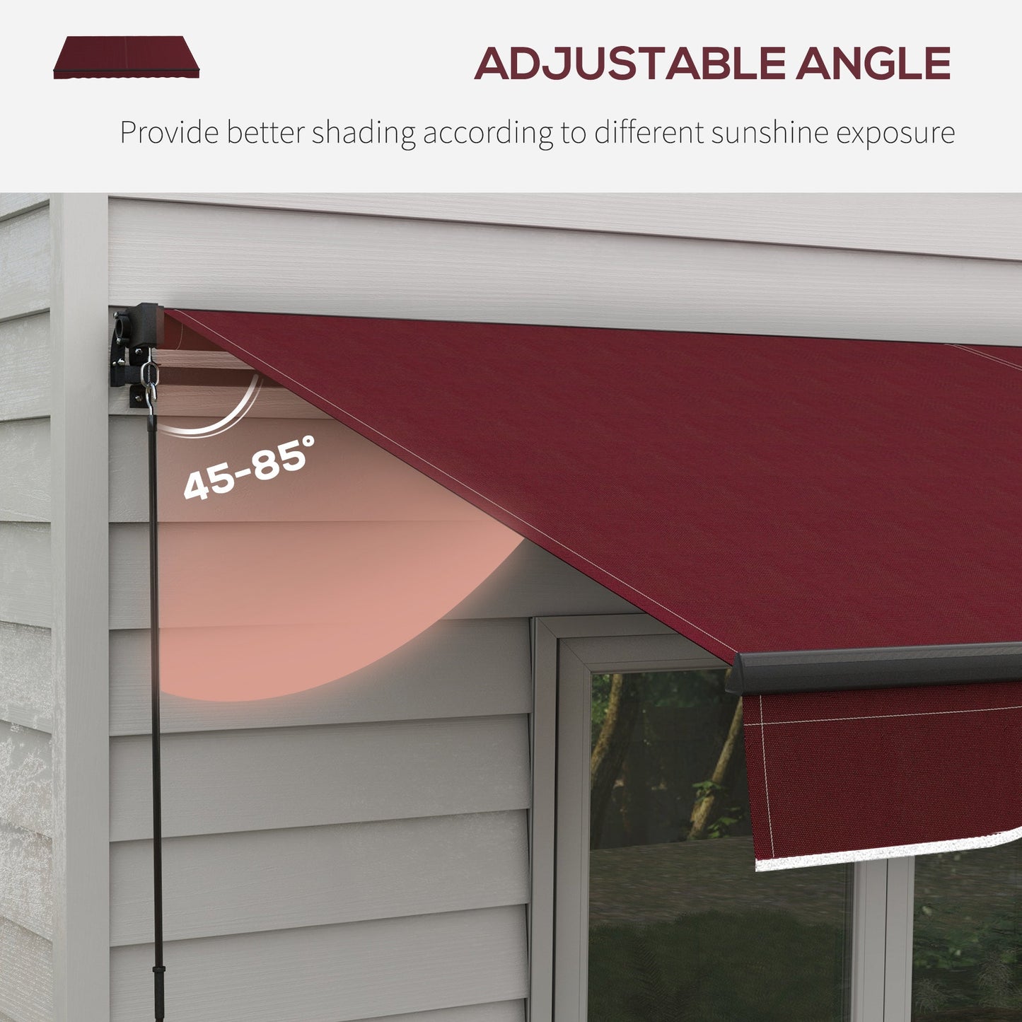  12' x 10' Retractable Awning, Patio Awning Sunshade Shelter with Manual Crank Handle, 280gsm UV Resistant Fabric and Aluminum Frame, for Balcony, Yard, Wine Red