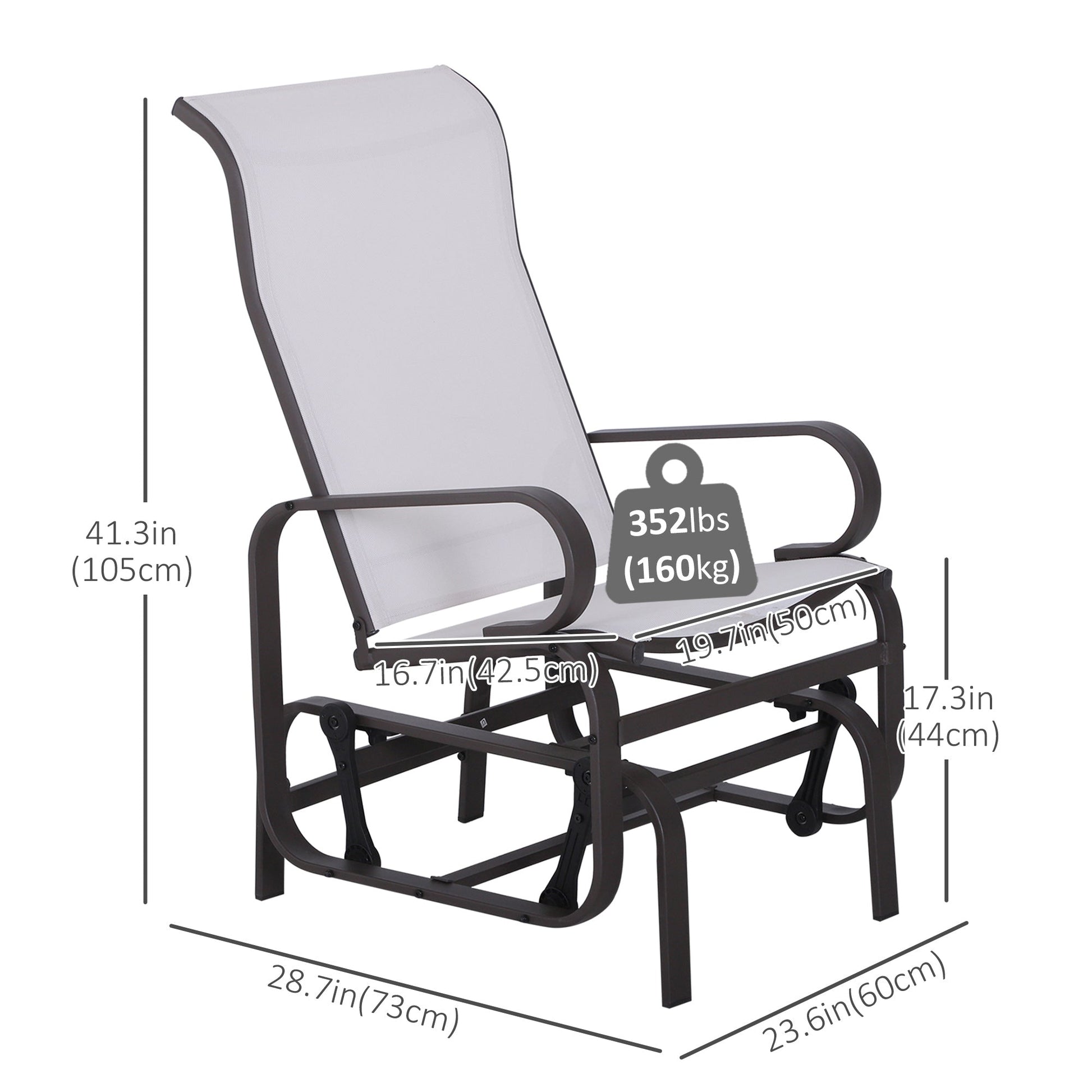 Patio Glider with Breathable Mesh Fabric, Outdoor Glider Chair, Garden Rocking Gliding Seat for Patio, Yard, Porch, Beige