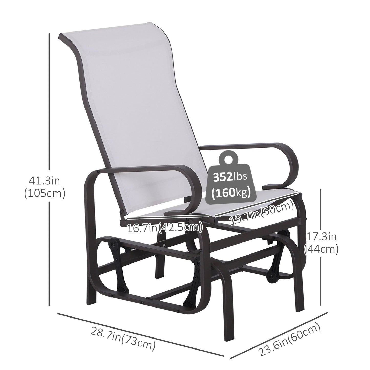 Patio Glider with Breathable Mesh Fabric, Outdoor Glider Chair, Garden Rocking Gliding Seat for Patio, Yard, Porch, Beige