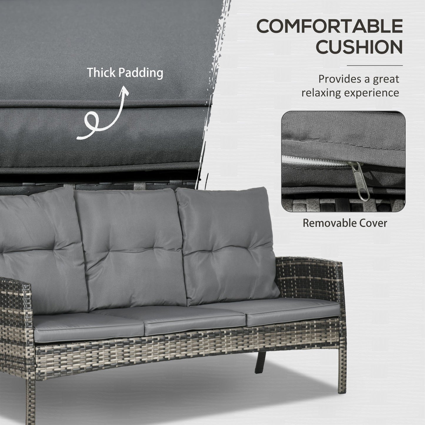6 Piece Patio Furniture Set with Patio Chairs, Ottomans, Sofa, Glass Top Table and Cushions, Wicker Rattan Outdoor Furniture Set for Backyard, Porch, Grey