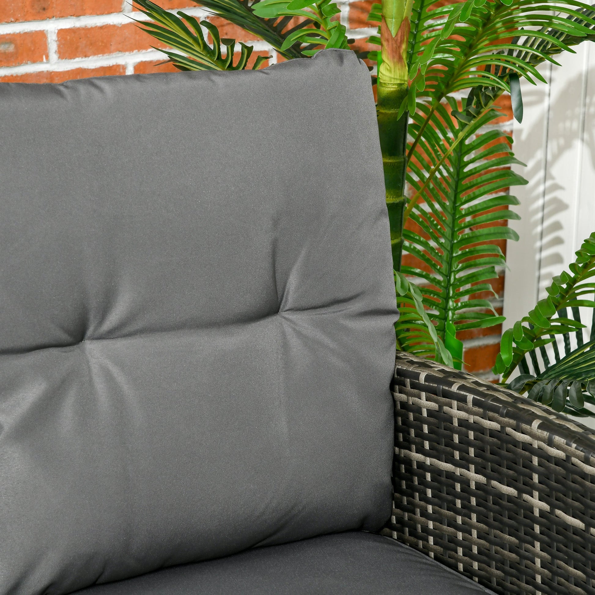 6 Piece Patio Furniture Set with Patio Chairs, Ottomans, Sofa, Glass Top Table and Cushions, Wicker Rattan Outdoor Furniture Set for Backyard, Porch, Grey