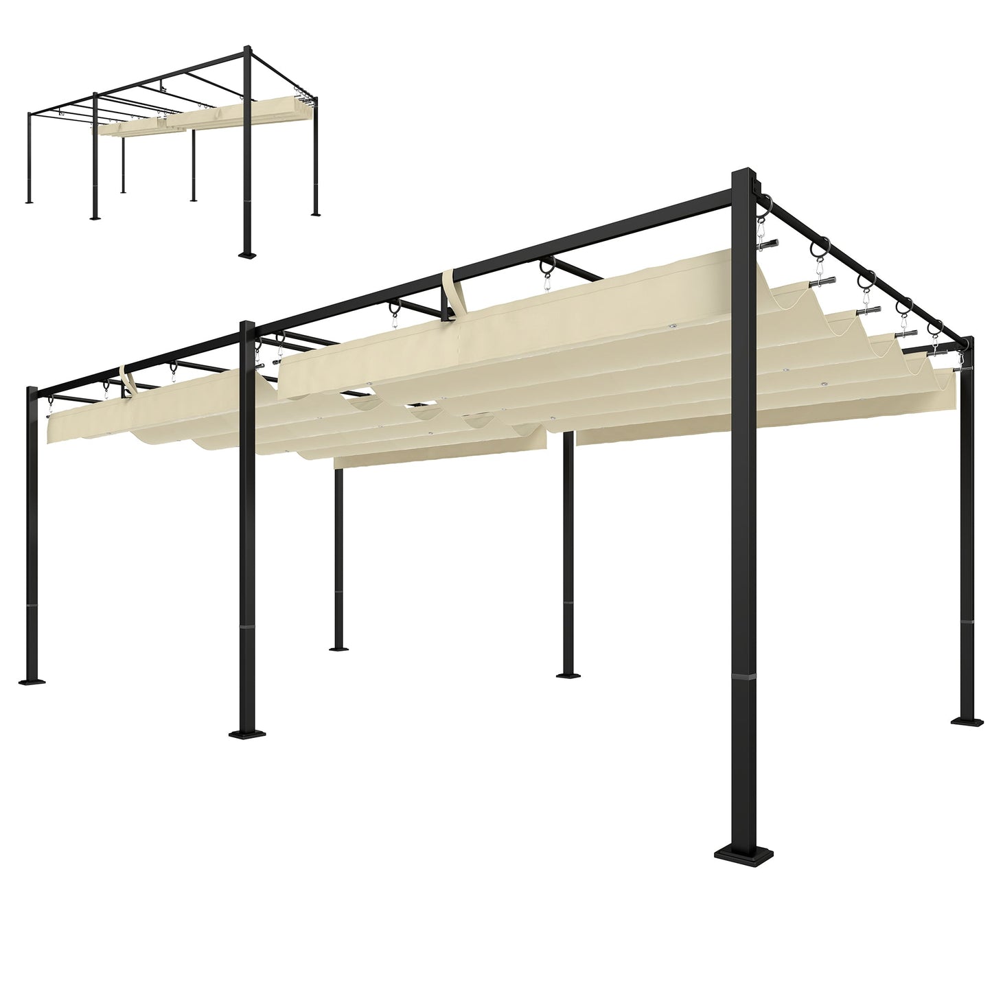 19' x 10' Pergola with Retractable Canopy, Patio Pergola with Sun Shade Shelter, UV50+ and Water-Repellent for Patio, Garden, Cream White
