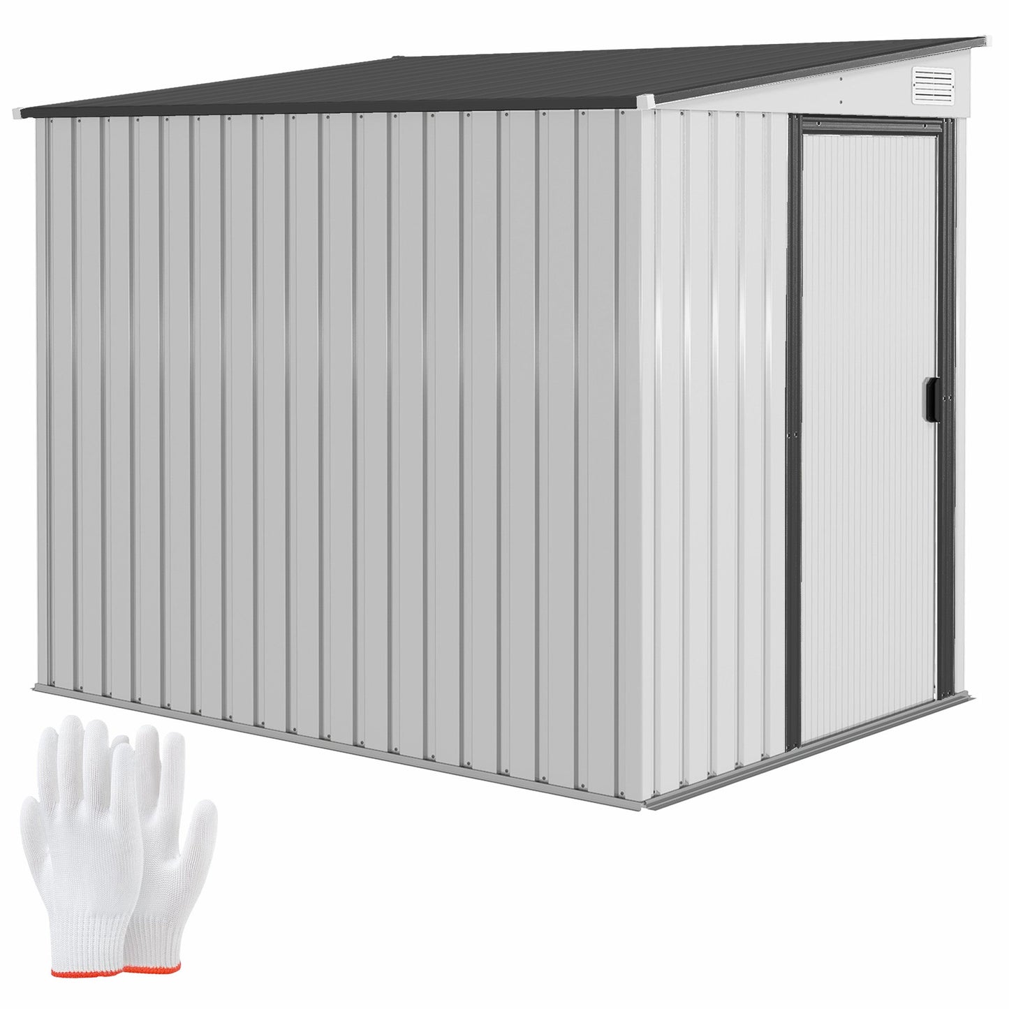 5 x 7FT Lean to Outdoor Storage Shed with Foundation Kit, Metal Garden Shed with Adjustable Shelves, Sliding Door, Vents, Hooks for Backyard, Patio, Lawn, White