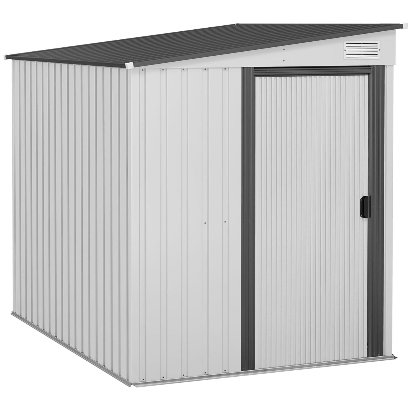 5 x 7FT Lean to Outdoor Storage Shed with Foundation Kit, Metal Garden Shed with Adjustable Shelves, Sliding Door, Vents, Hooks for Backyard, Patio, Lawn, White