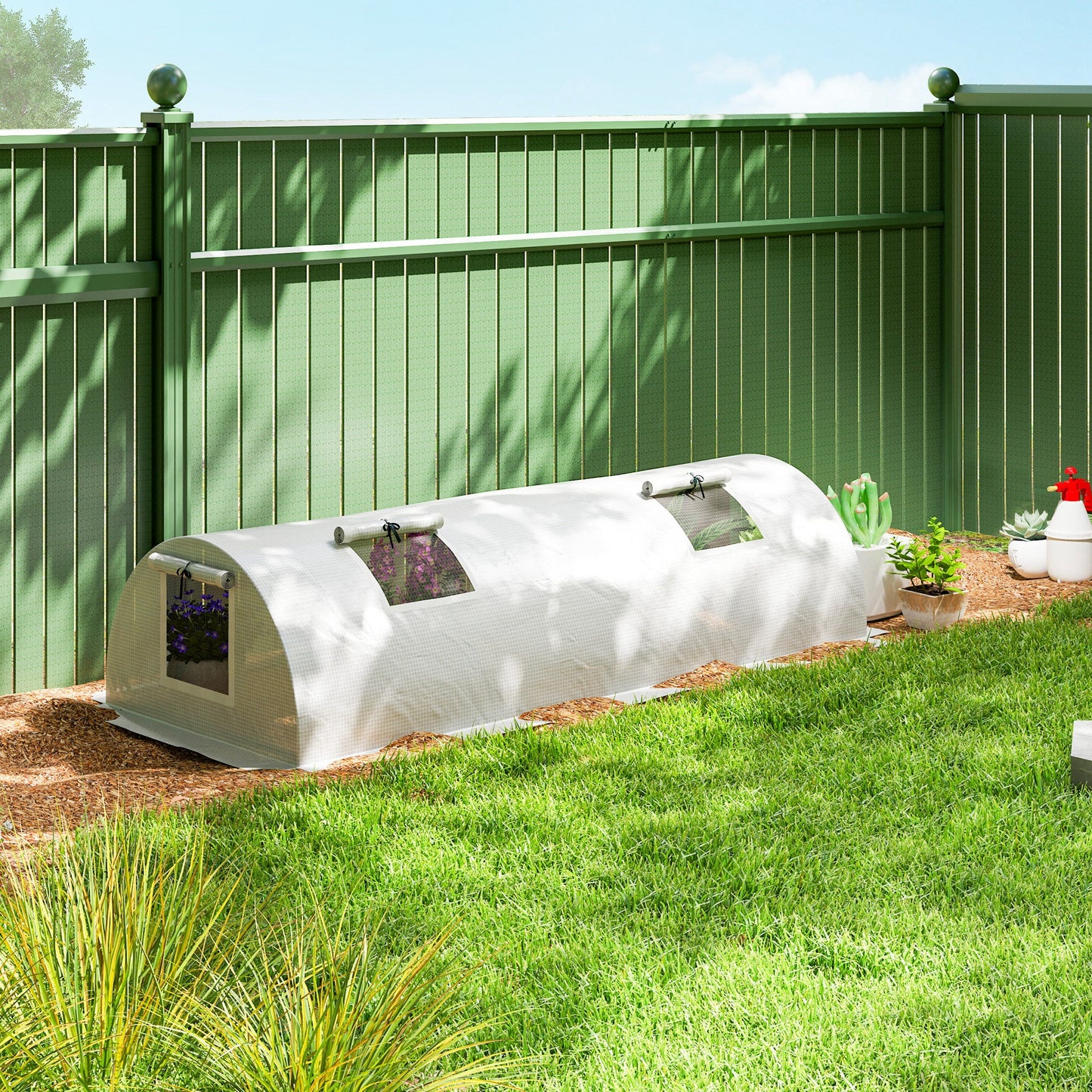 7' x 3' x 2' Portable Mini Greenhouse, Tunnel Growing Tent Plants Flower Warm House with 5 Mesh Windows and Steel Frame, for Garden, Patio, Backyard, White
