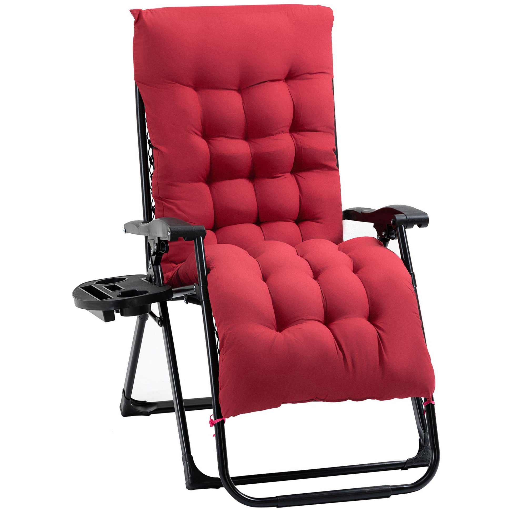 Padded Zero Gravity Chair, Folding Recliner Chair, Patio Lounger with Cup Holder, Adjustable Backrest, Removable Cushion for Outdoor, Patio, Deck, and Poolside, Red