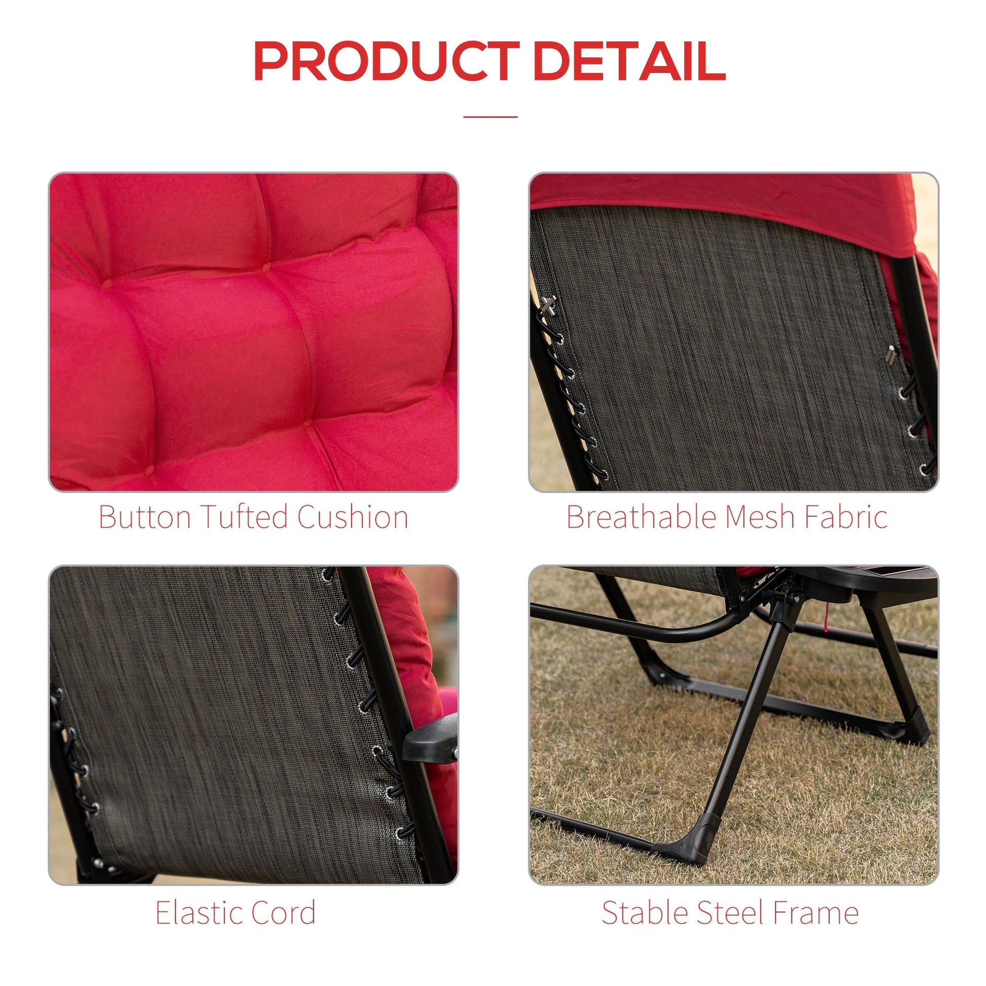 Padded Zero Gravity Chair, Folding Recliner Chair, Patio Lounger with Cup Holder, Adjustable Backrest, Removable Cushion for Outdoor, Patio, Deck, and Poolside, Red
