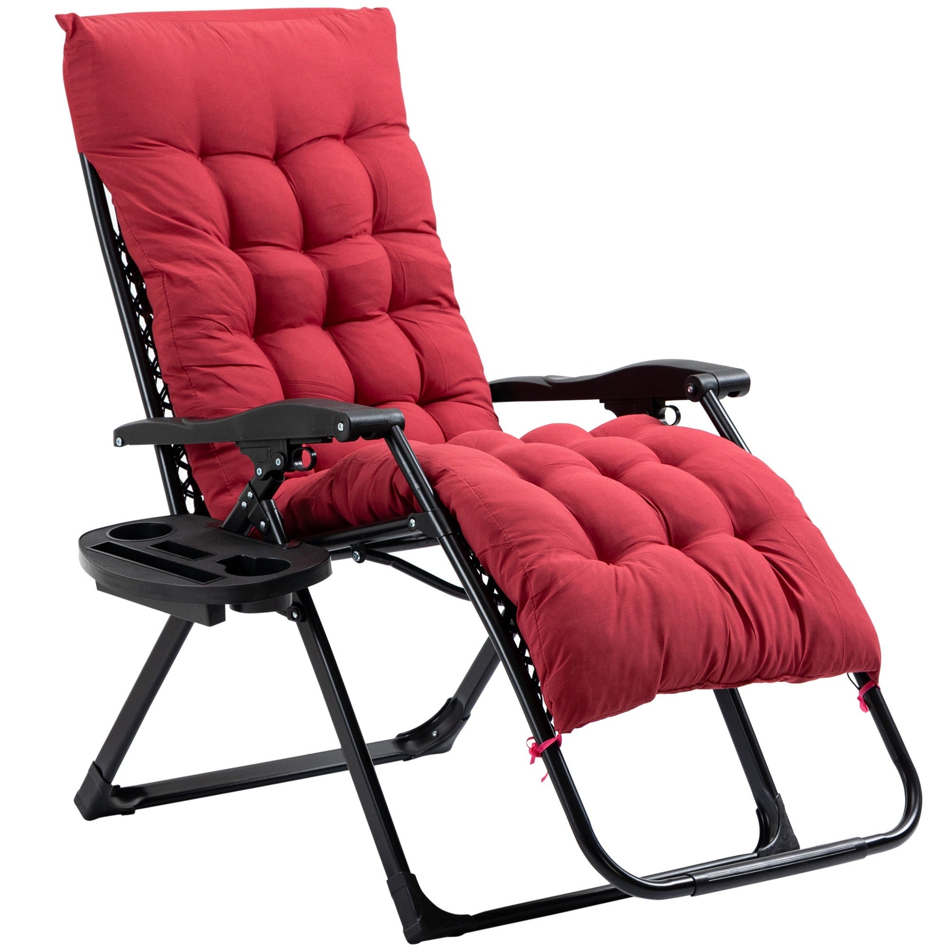 Padded Zero Gravity Chair, Folding Recliner Chair, Patio Lounger with Cup Holder, Adjustable Backrest, Removable Cushion for Outdoor, Patio, Deck, and Poolside, Red