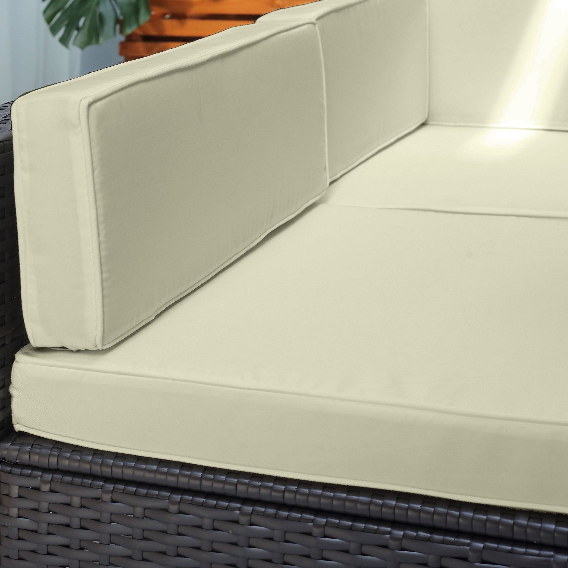 7 Piece Patio Furniture Set, PE Rattan Outdoor Conversation Set with Sectional Sofa, Glass Tabletop, Cushions and Pillows for Garden, Lawn, Deck, Coffee and Cream White