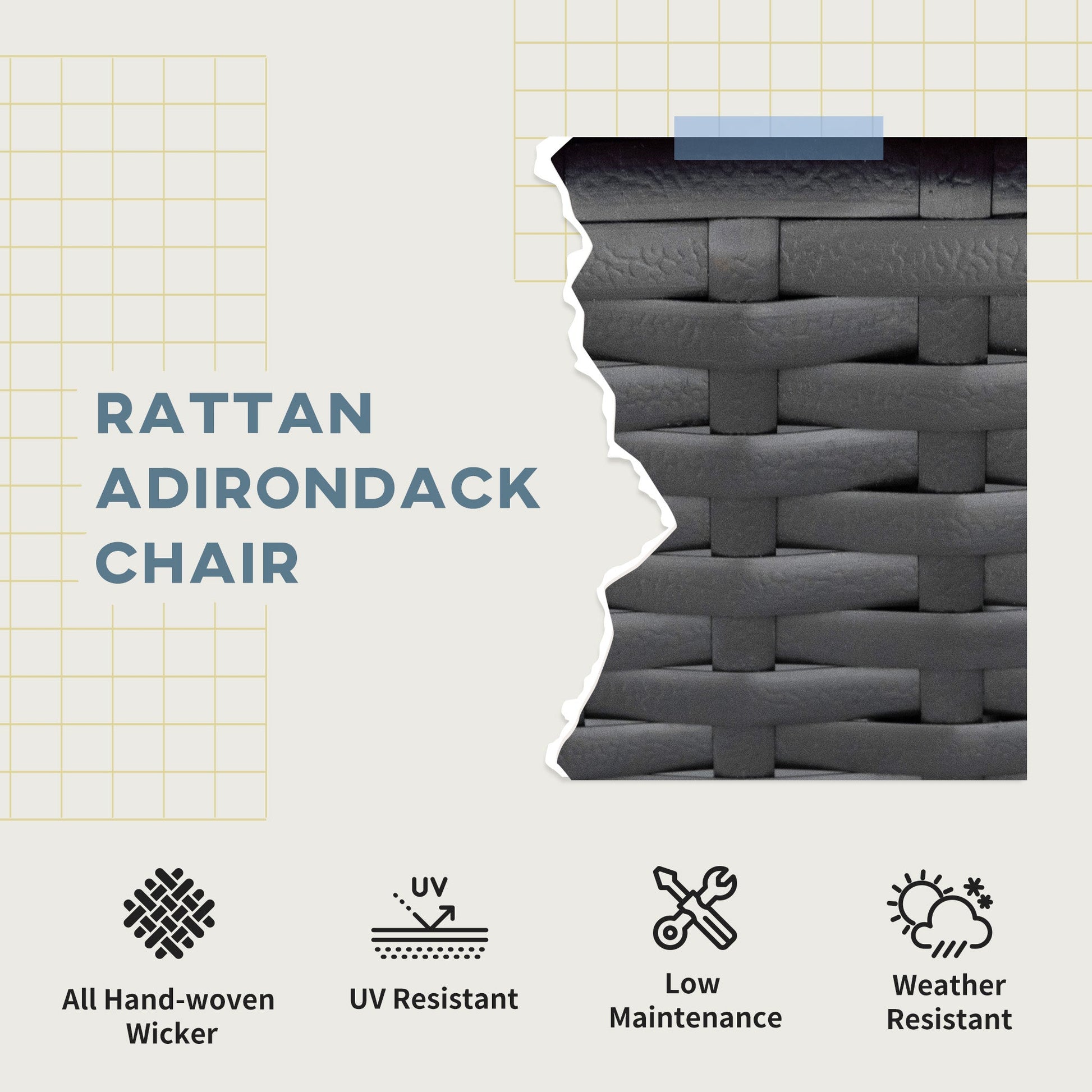 Patio Wicker Adirondack Chair, PE Rattan Outdoor Muskoka Chair, Fire Pit Chair with Cushions for Patio, Garden, Backyard, Poolside, Balcony, Deck, Light Grey