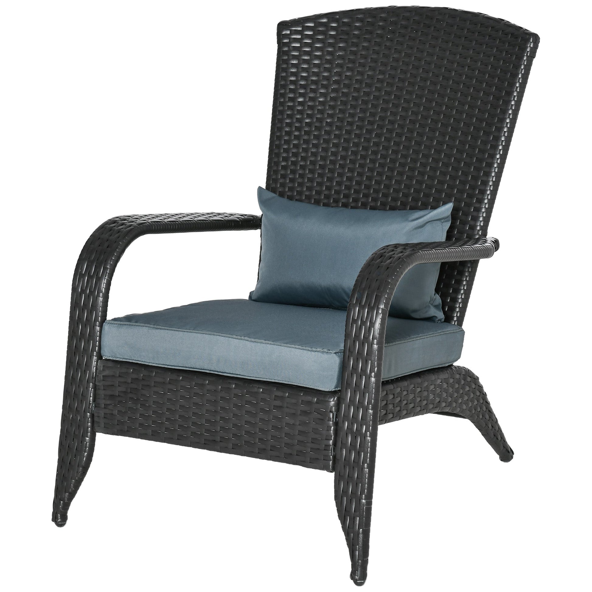 Patio Wicker Adirondack Chair, PE Rattan Outdoor Muskoka Chair, Fire Pit Chair with Cushions for Patio, Garden, Backyard, Poolside, Balcony, Deck, Light Grey