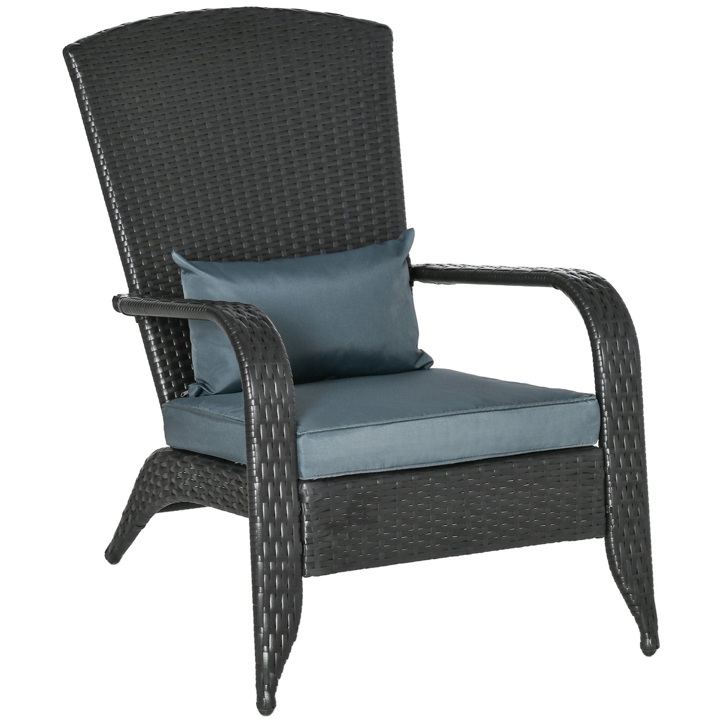 Patio Wicker Adirondack Chair, PE Rattan Outdoor Muskoka Chair, Fire Pit Chair with Cushions for Patio, Garden, Backyard, Poolside, Balcony, Deck, Light Grey